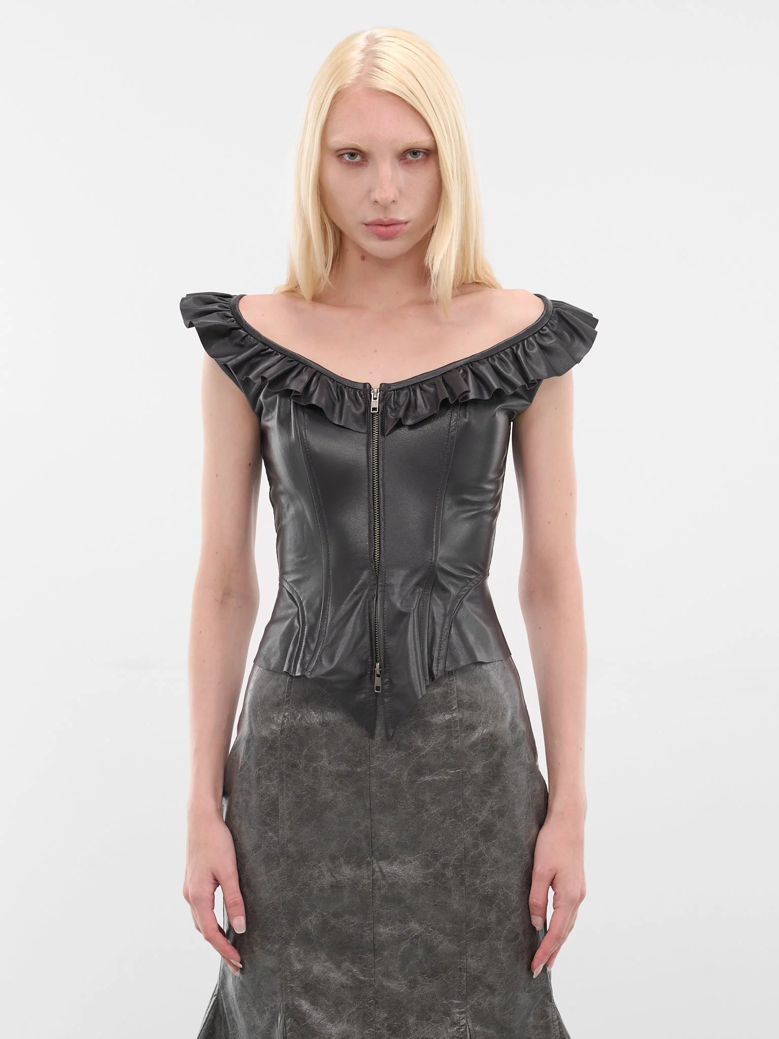 Black Frilled Leather Vest - 1