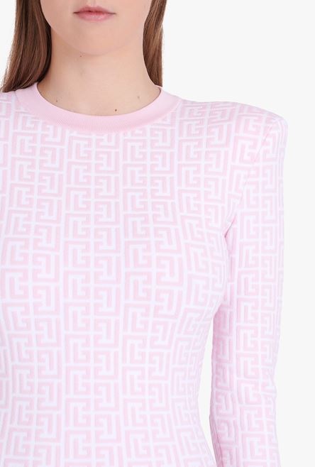 Short bicolor jacquard knit dress with Balmain monogram - 5