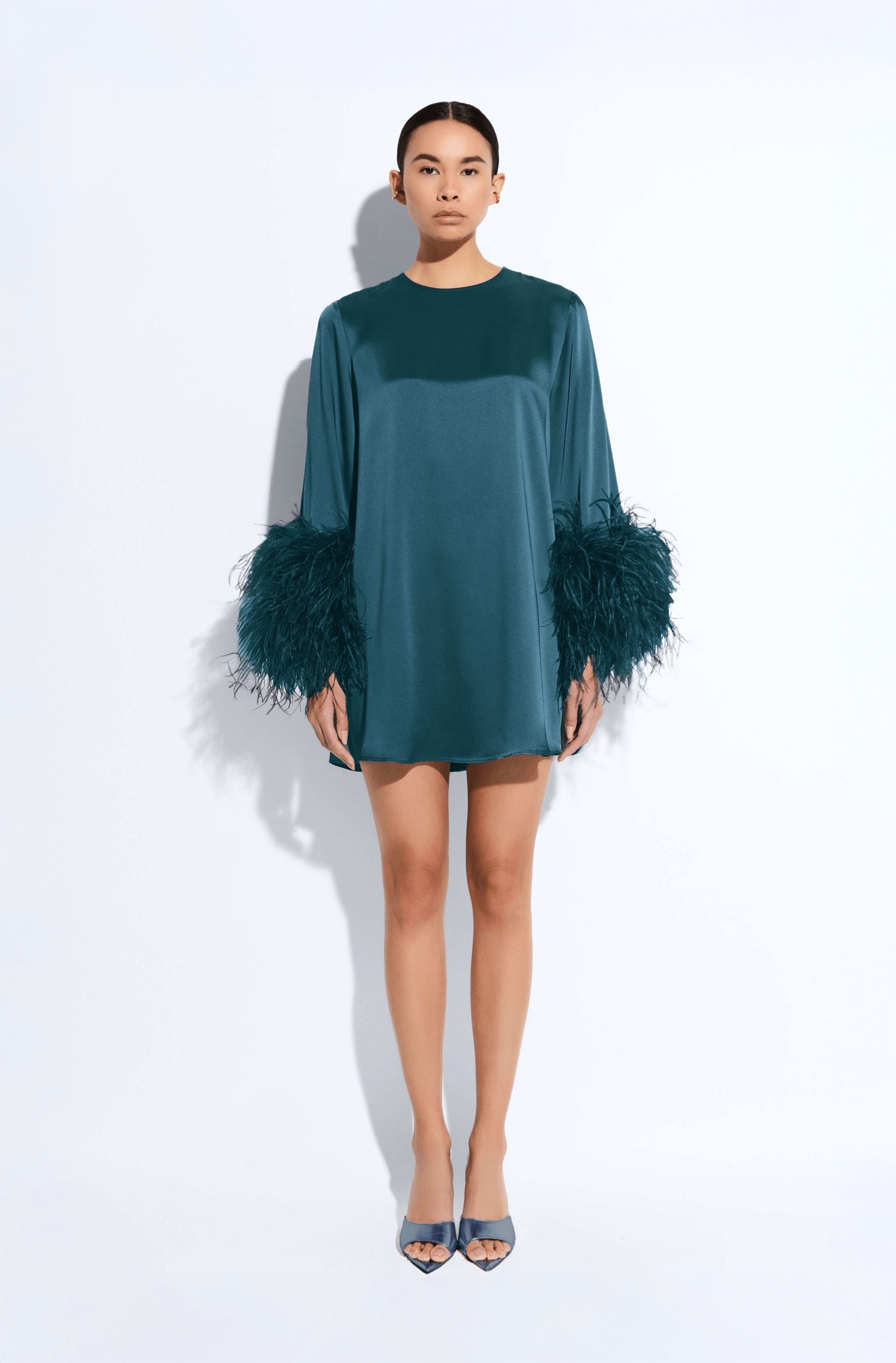 Satin Dress With Feathers - 2