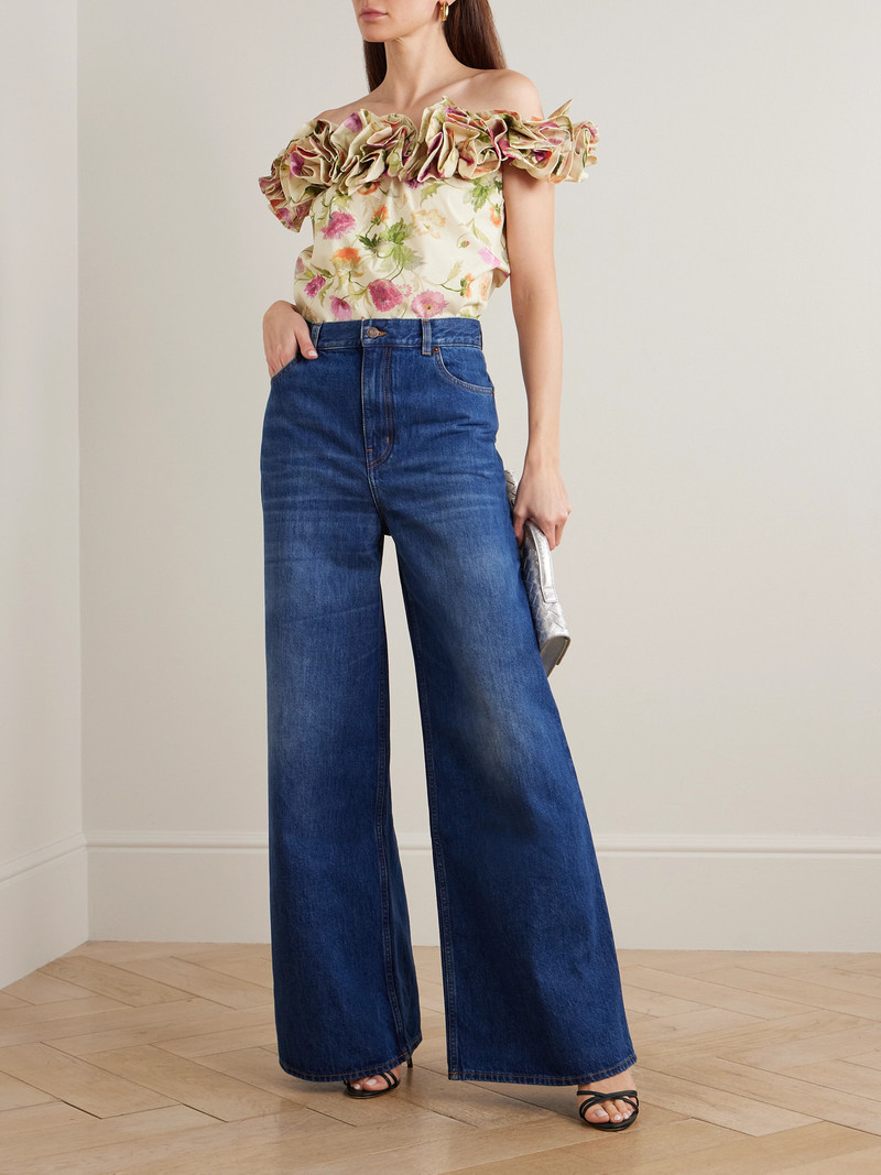 CAROLINA HERRERA Off-the-shoulder Ruffled Floral-print Cotton-blend Top outlook