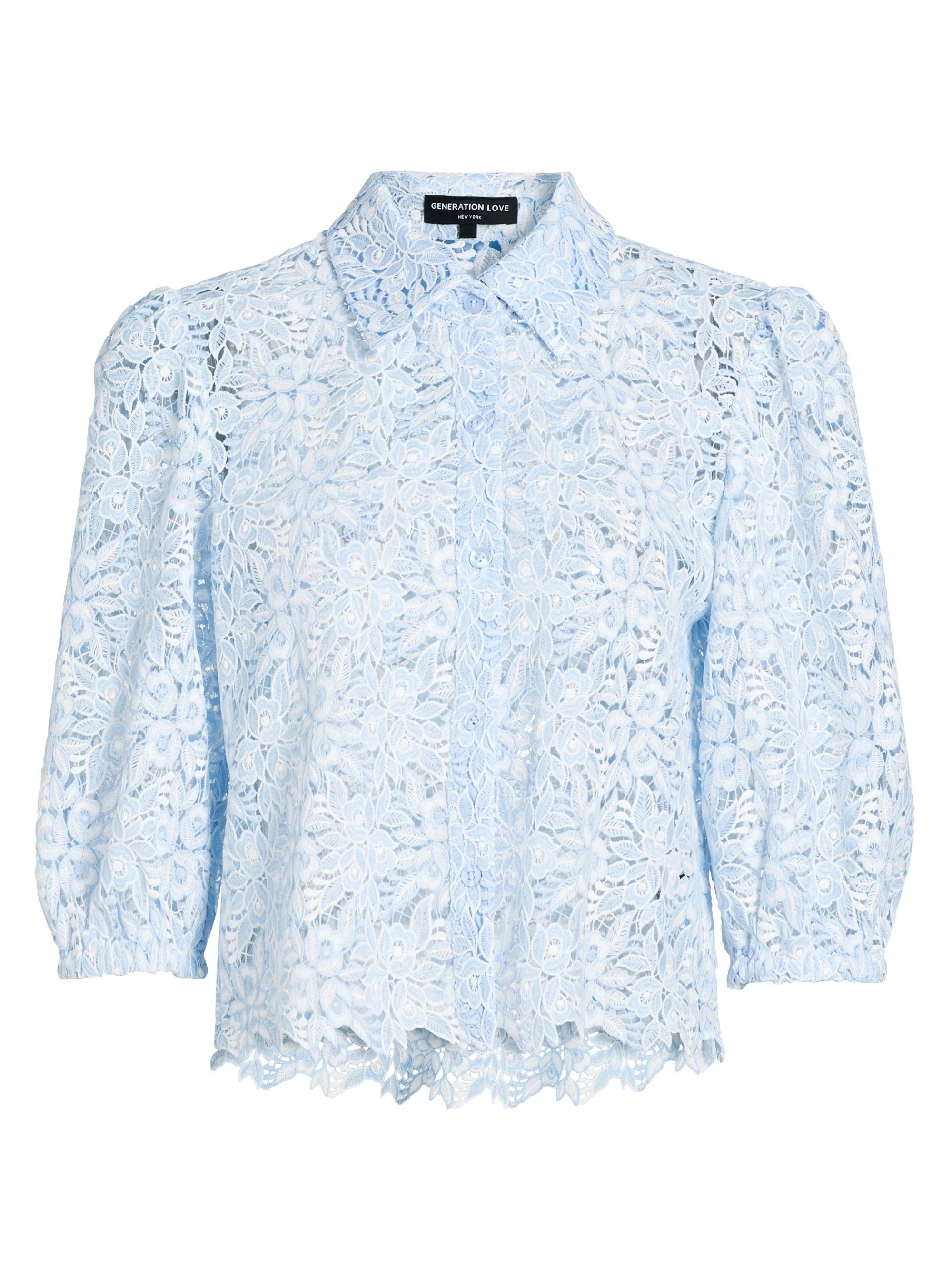 Women's Tammy Floral Lace Shirt - Light Blue White - 1