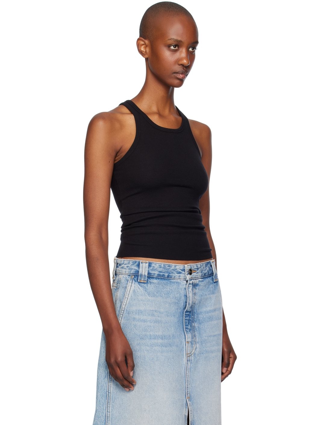 Black High Neck Fitted Tank Top - 2
