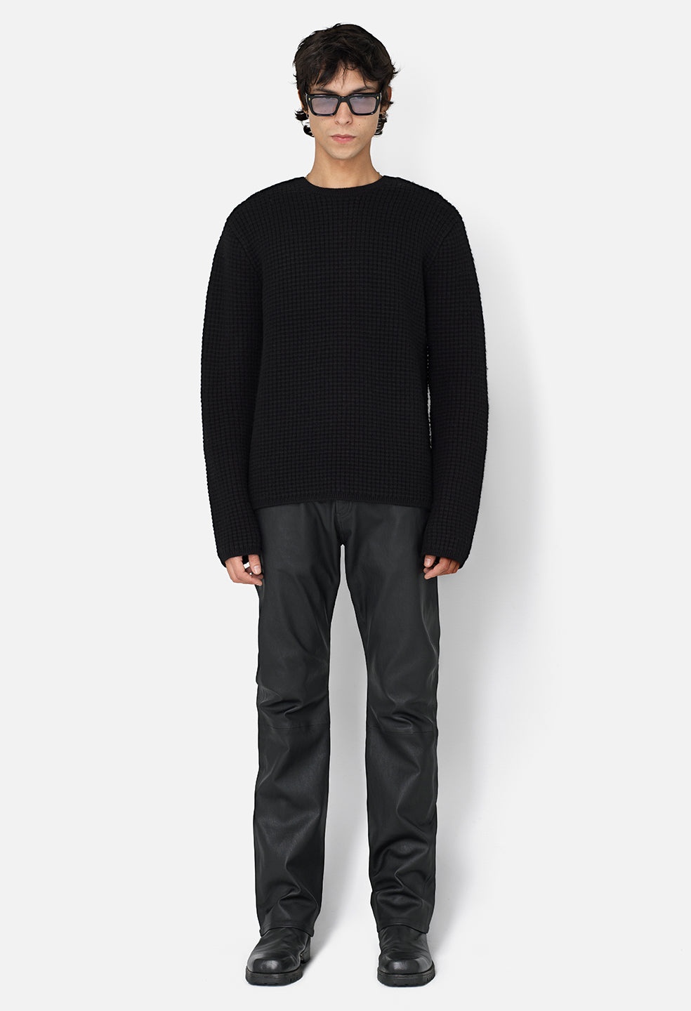 WOOL WAFFLE KNIT CREW - 4
