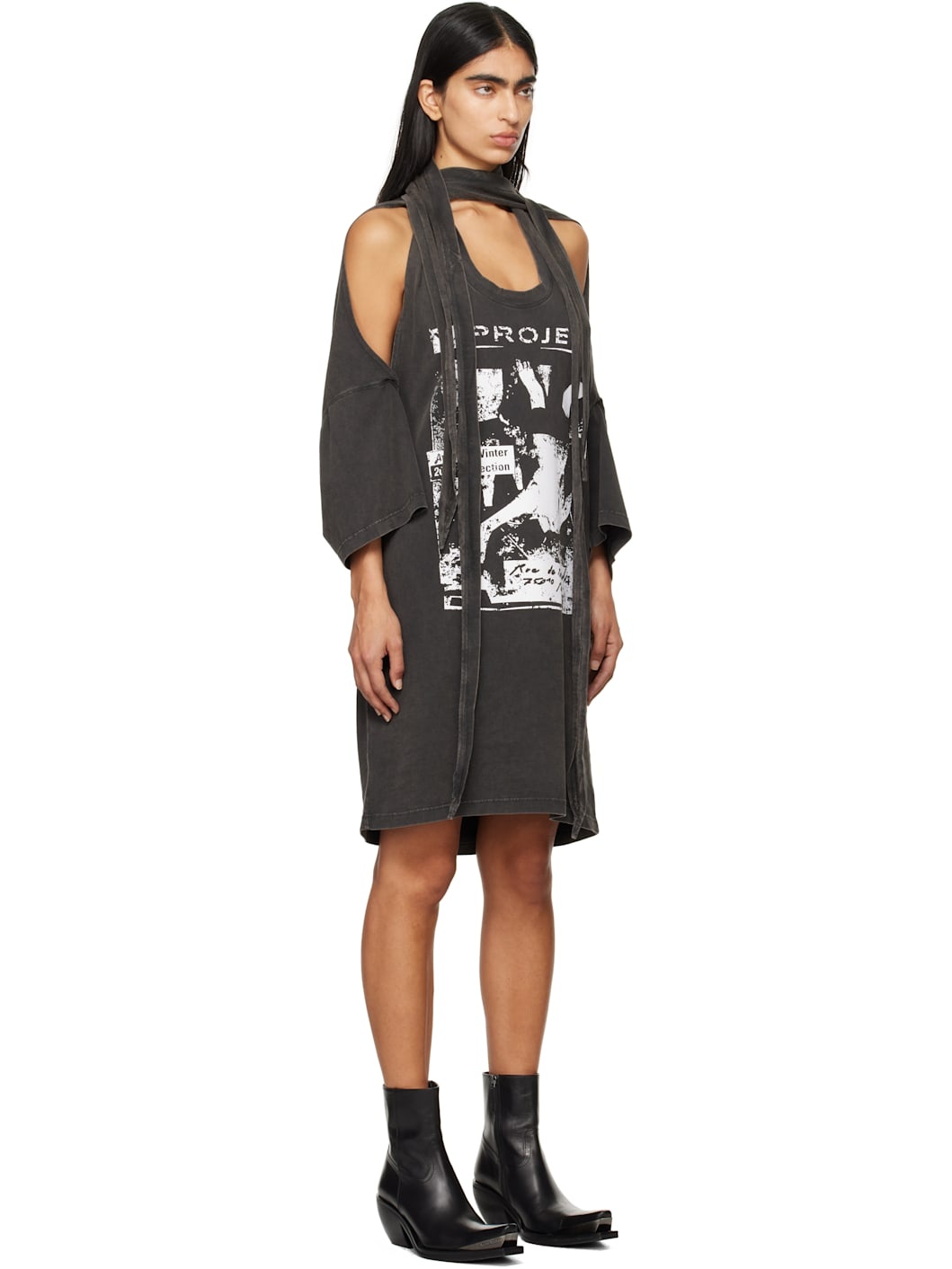 Gray Multiscarf Rock Band Print Minidress - 2