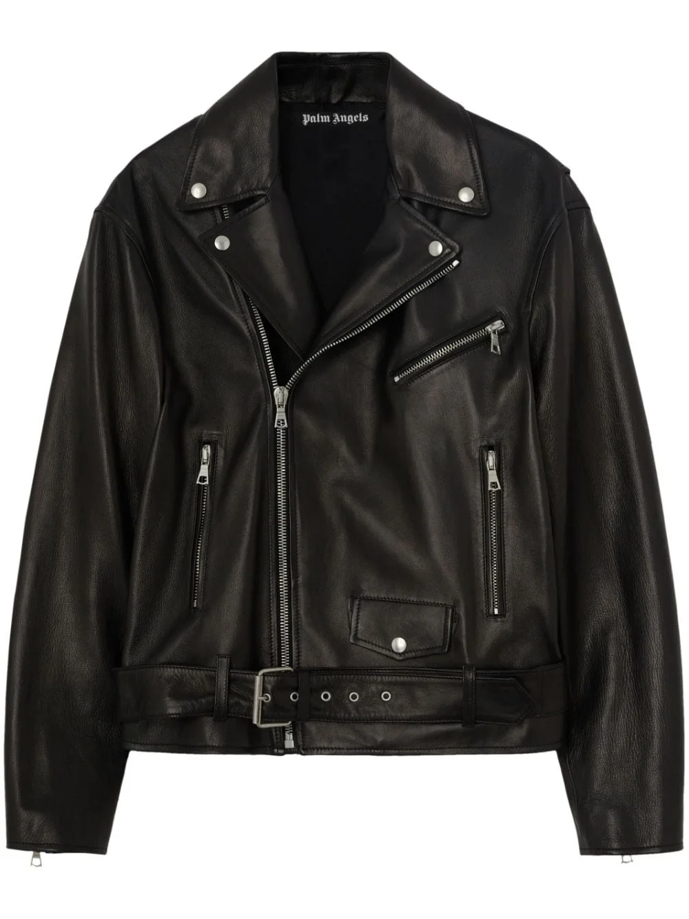 logo-print biker leather jacket - 1