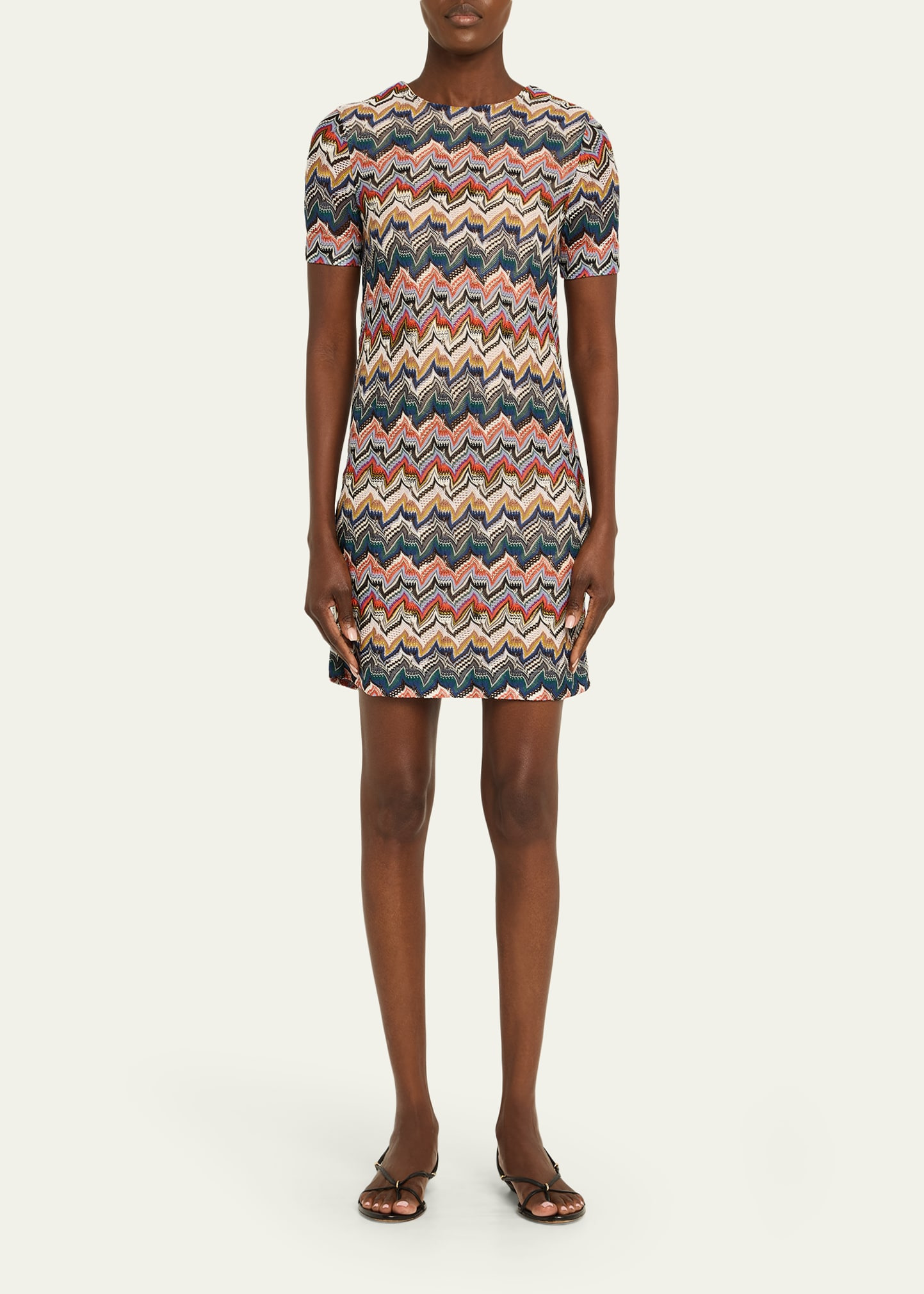 Metallic Zigzag Short-Sleeve Mini Dress - 2