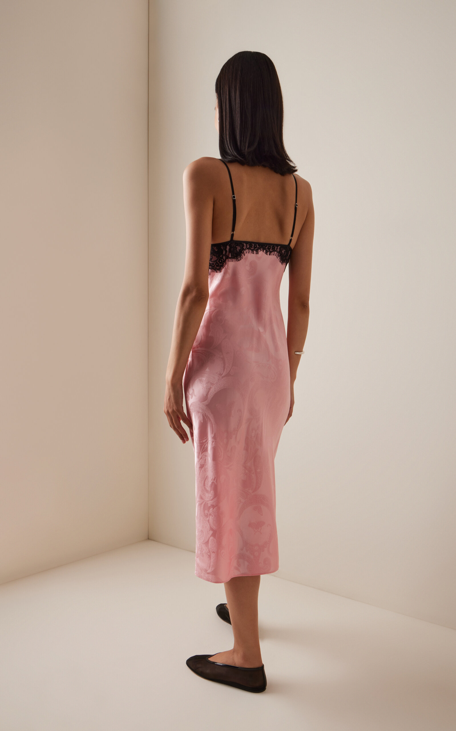 Lace-Trimmed Silk Slip Dress light pink - 4