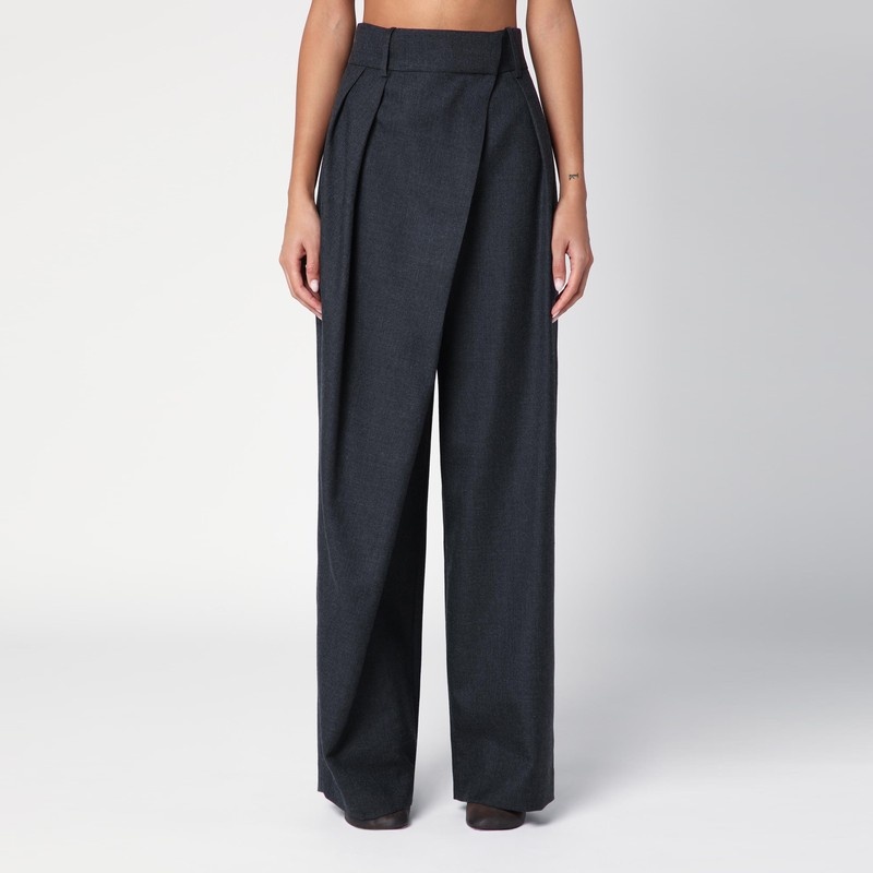 Anthracite grey wool wide trousers - 1