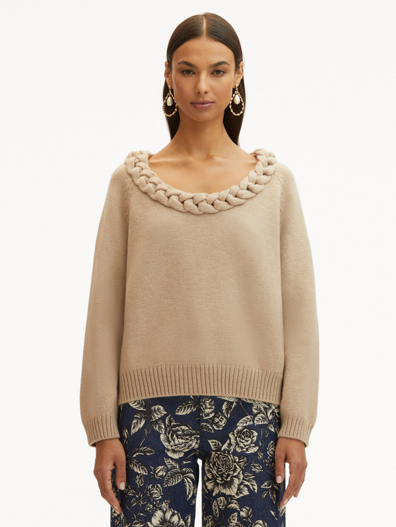Oscar de la Renta BRAIDED NECKLINE PULLOVER outlook