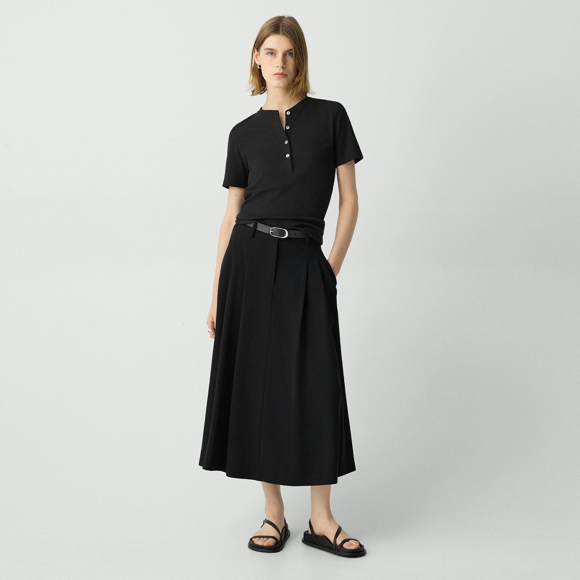 Pleated A-Line Skirt in Admiral Crepe - 2