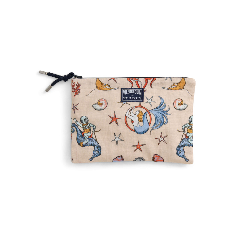 Zipped Linen Beach Pouch Aqua Circus - Vilebrequin for St. Regis 1