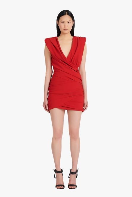 Short draped red jersey dress - 4