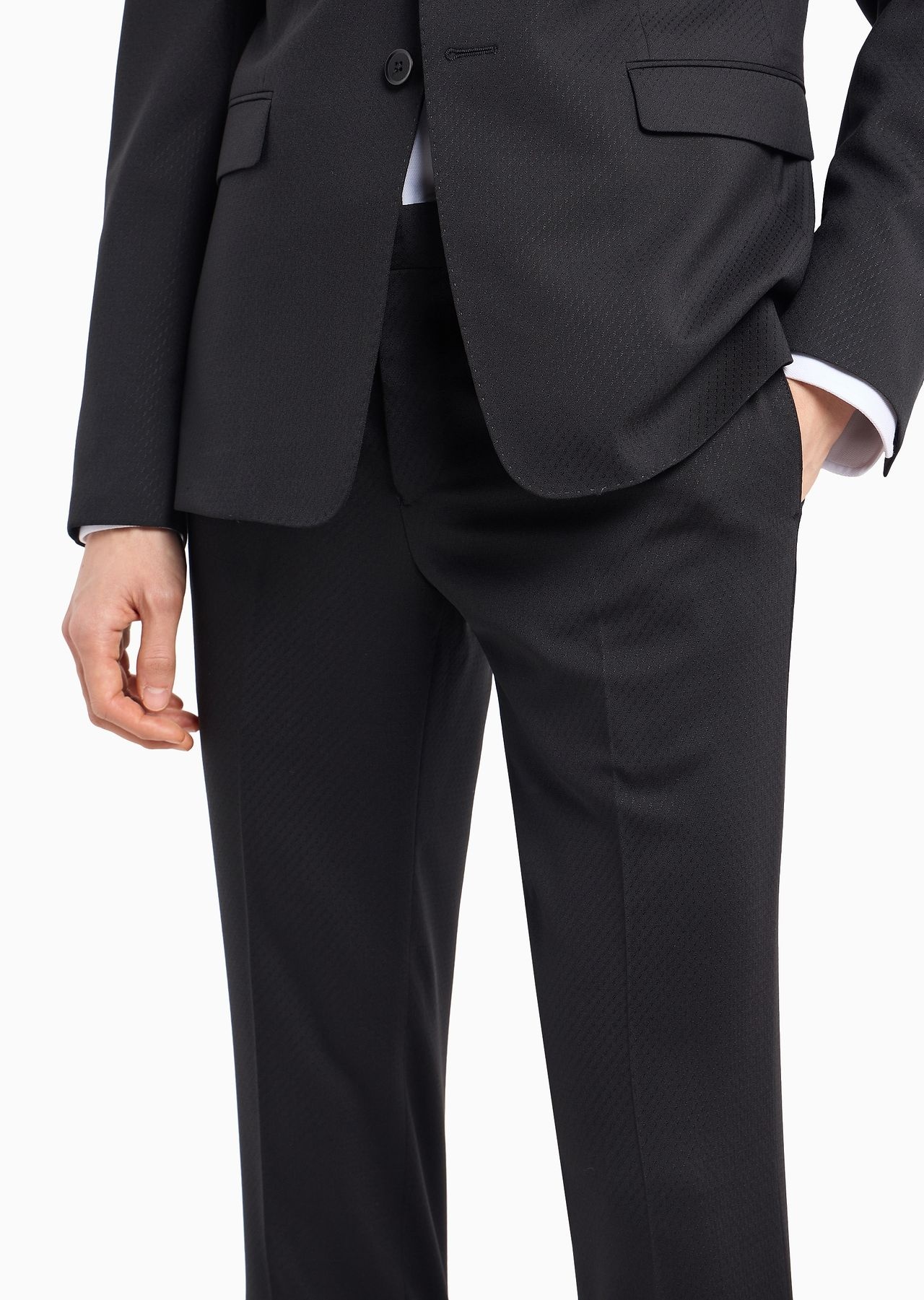 Single-breasted slim-fit suit with notched lapels in micro-patterned stretch wool crêpe - 6