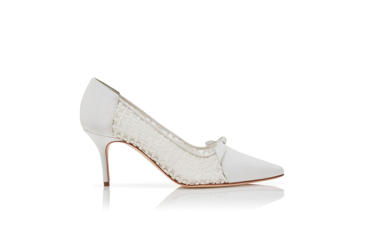 White Mesh Lace Detail Pumps - 1