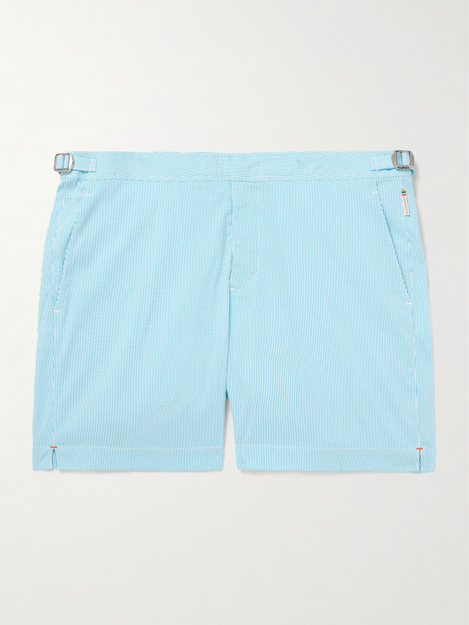 Bulldog Straight-Leg Mid-Length Striped Seersucker Swim Shorts Blue - 1
