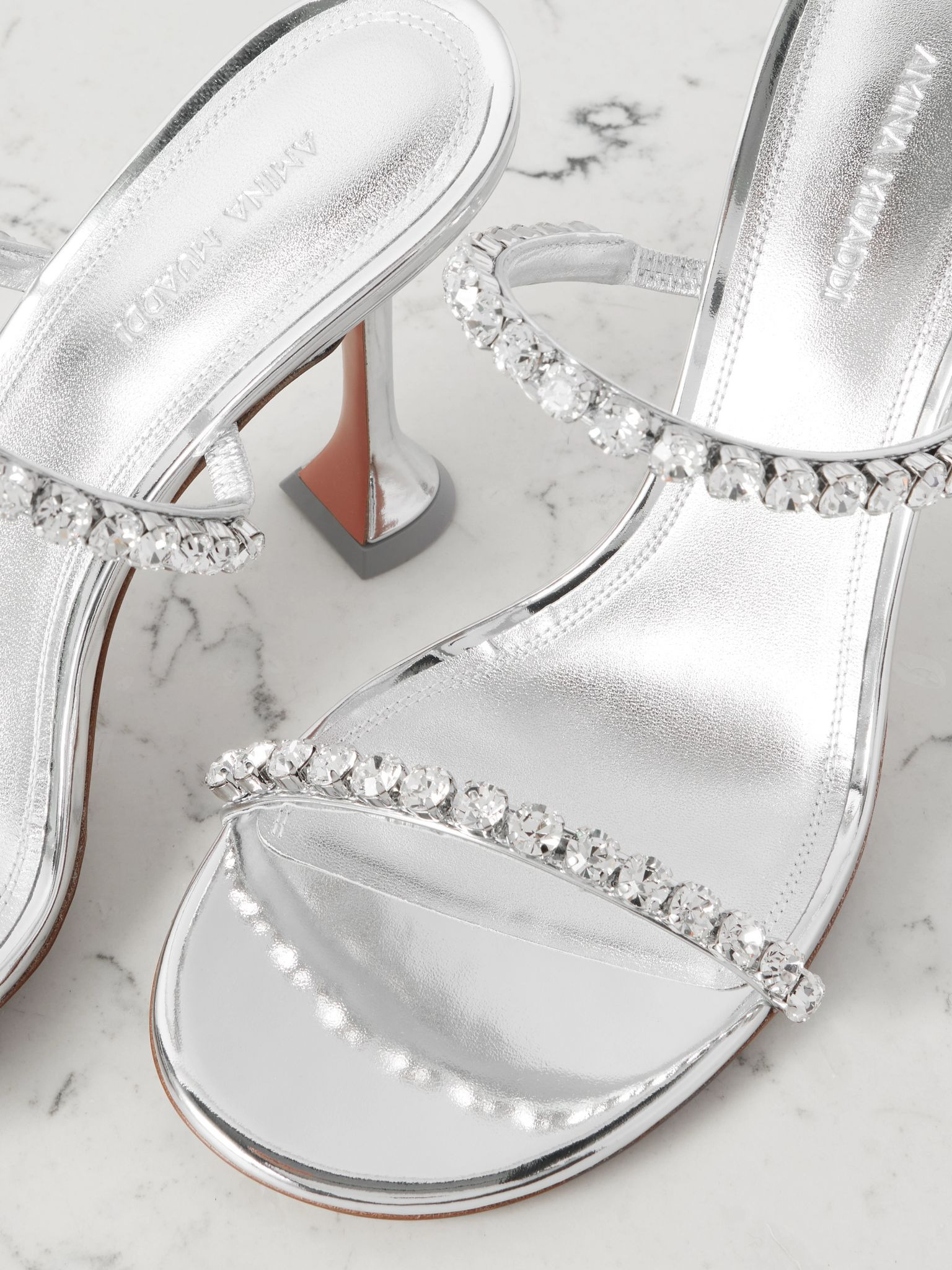 Gigi crystal-embellished mirrored-leather mules Silver - 4