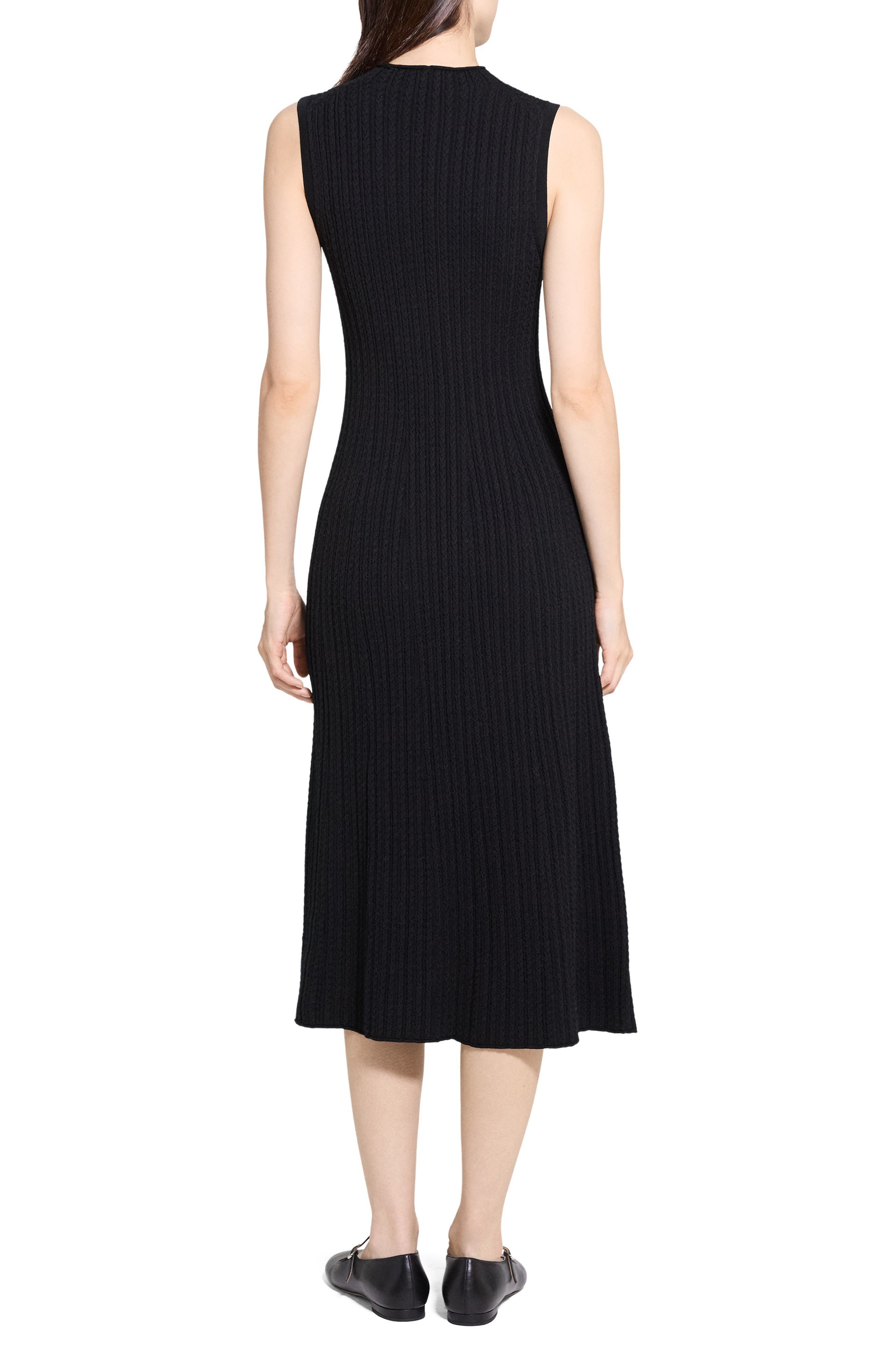 Theory Cable Stitch Sleeveless Wool Blend Sweater Midi Dress in Black at Nordstrom - 2