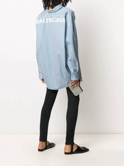 BALENCIAGA stripe-pattern logo-print oversize shirt outlook