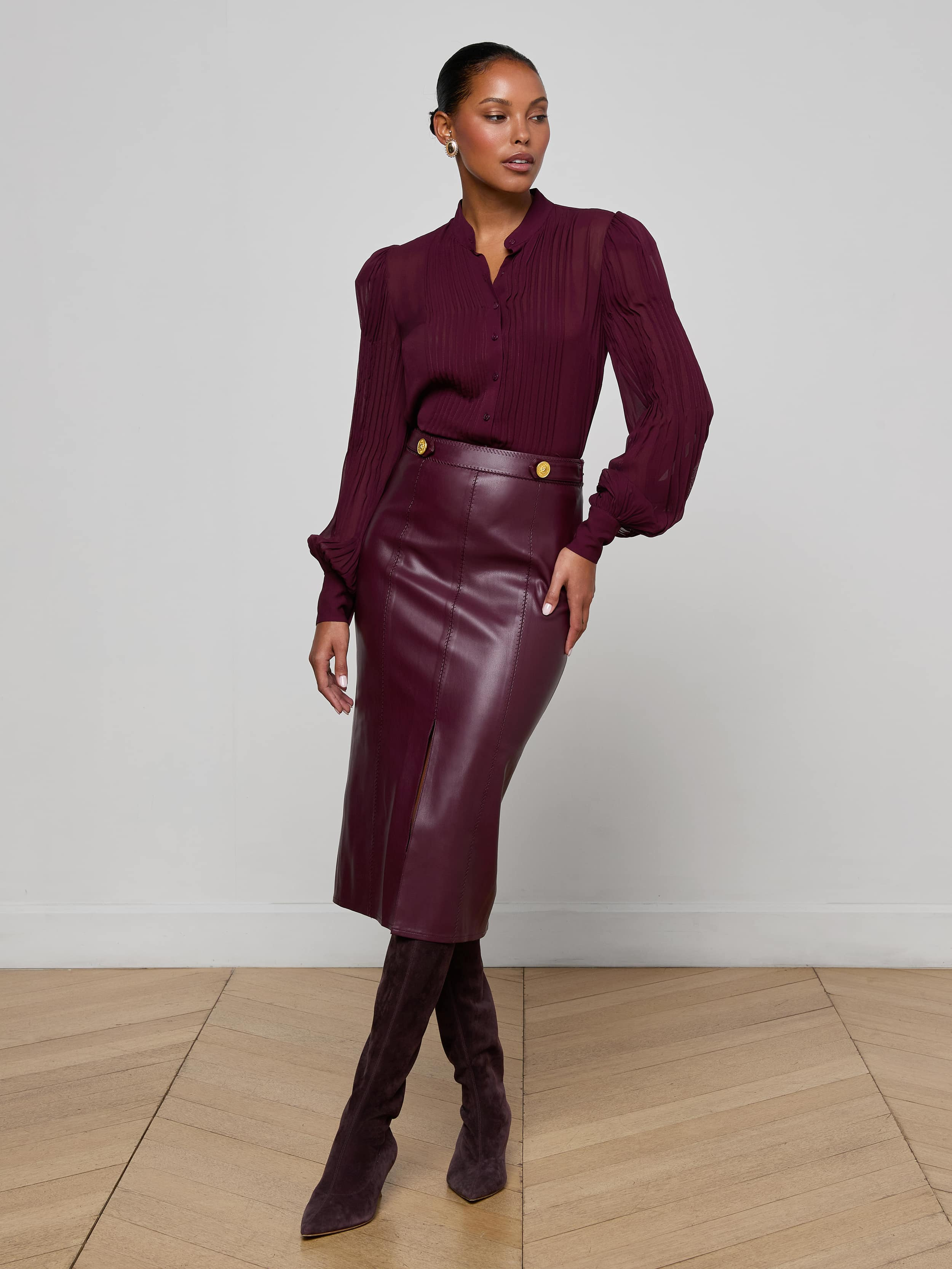 Arlette Vegan Leather Midi Skirt - 3