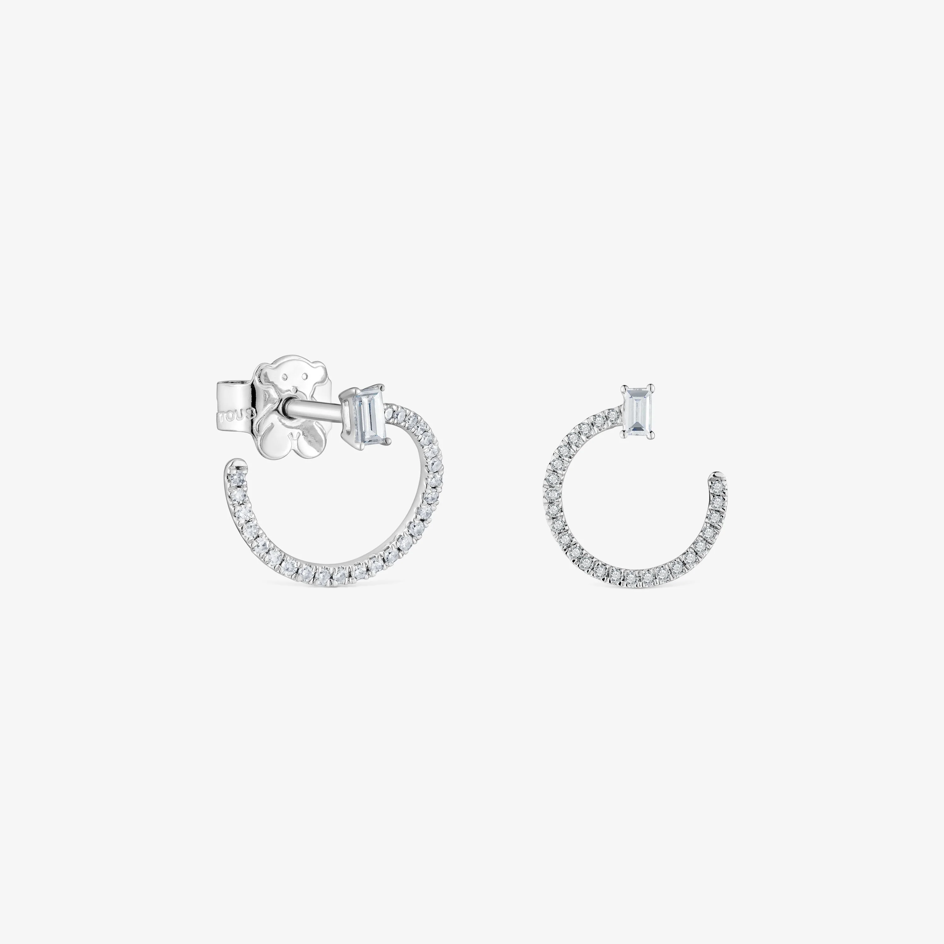 Medium short hoop Earrings in 18K white gold with diamonds Les Classiques - 1