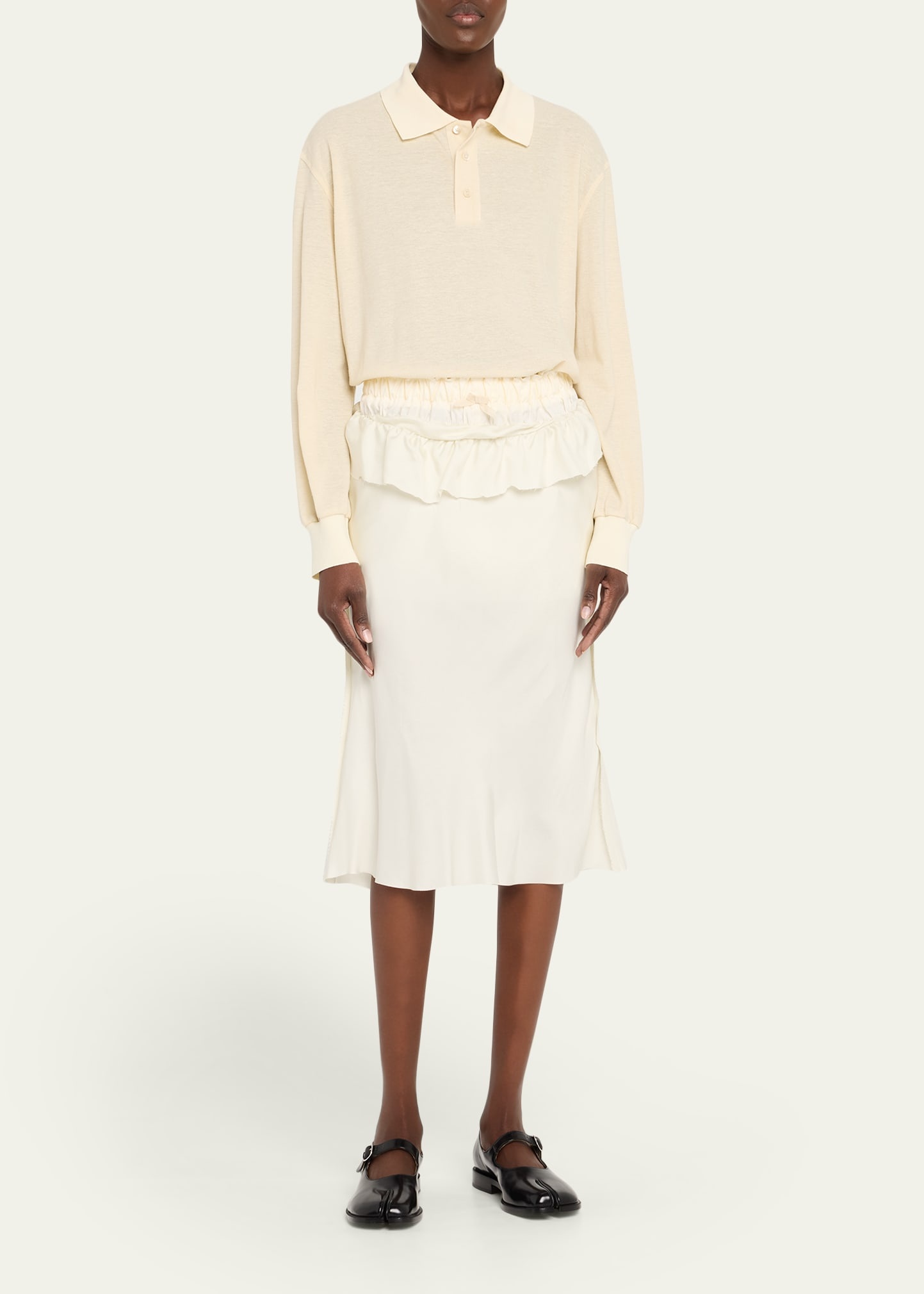Mixed-Media Silk Midi Polo Dress - 2