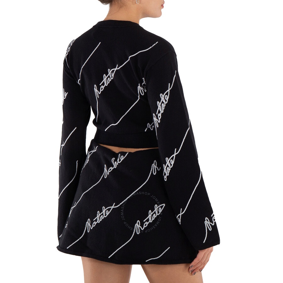 Rotate Ladies Black Logo-Embellished Cropped Jumper - 4