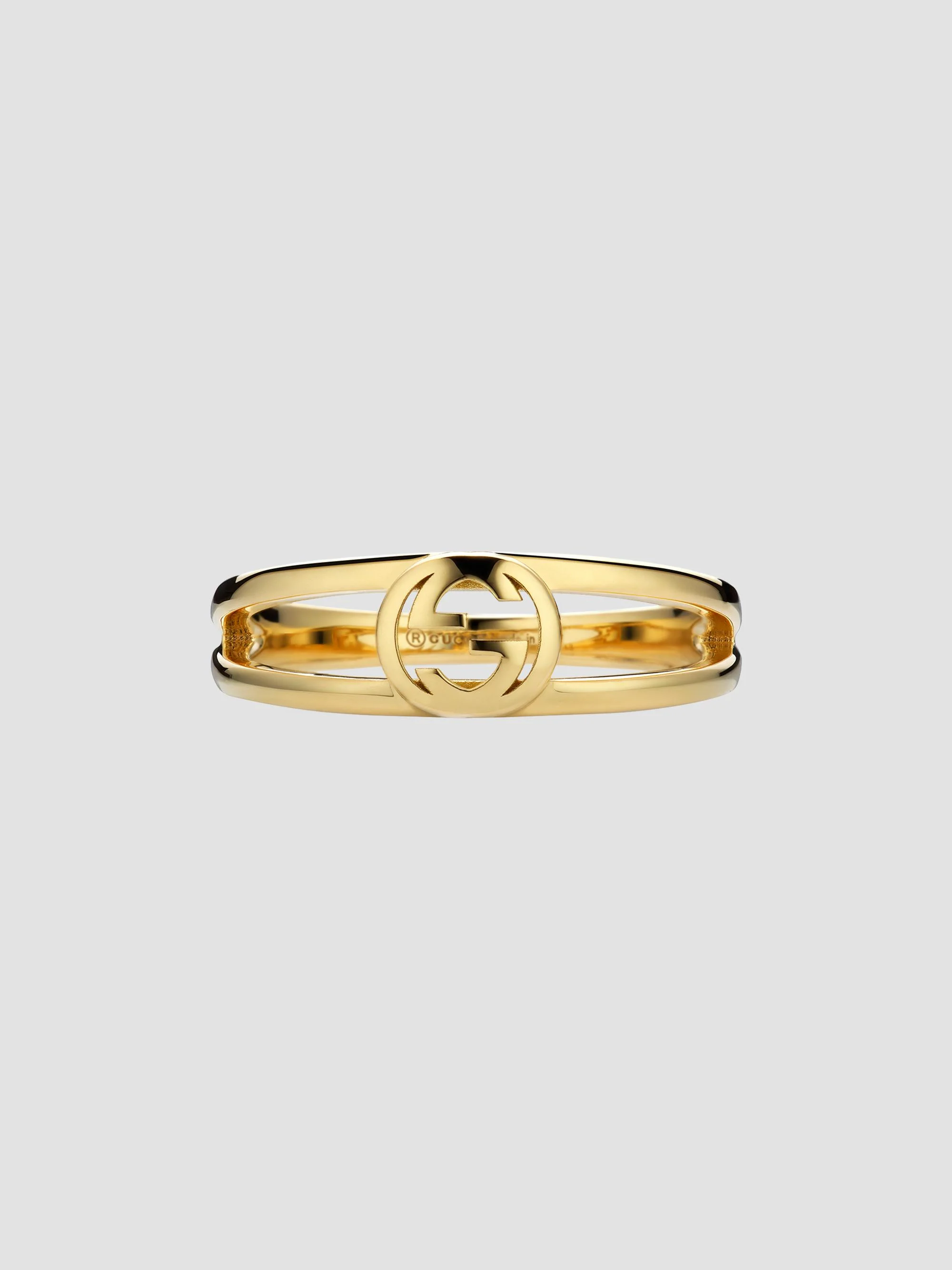 Women's Interlocking 18K Yellow Gold Split-Shank Logo Ring - Yellow Gold - 1