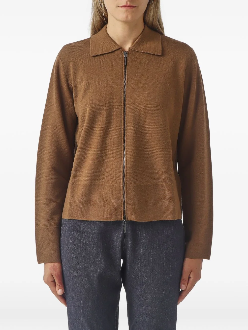 zip-up collared cardigan - 1