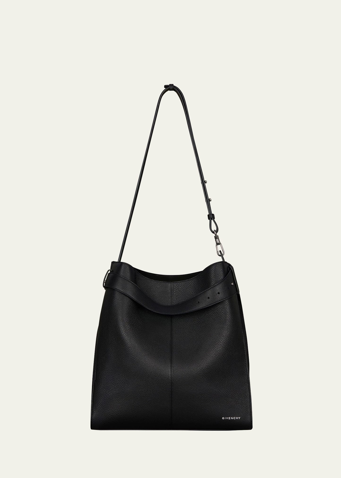 Men's Medium Belted Grained Leather Shoulder Bag - 1