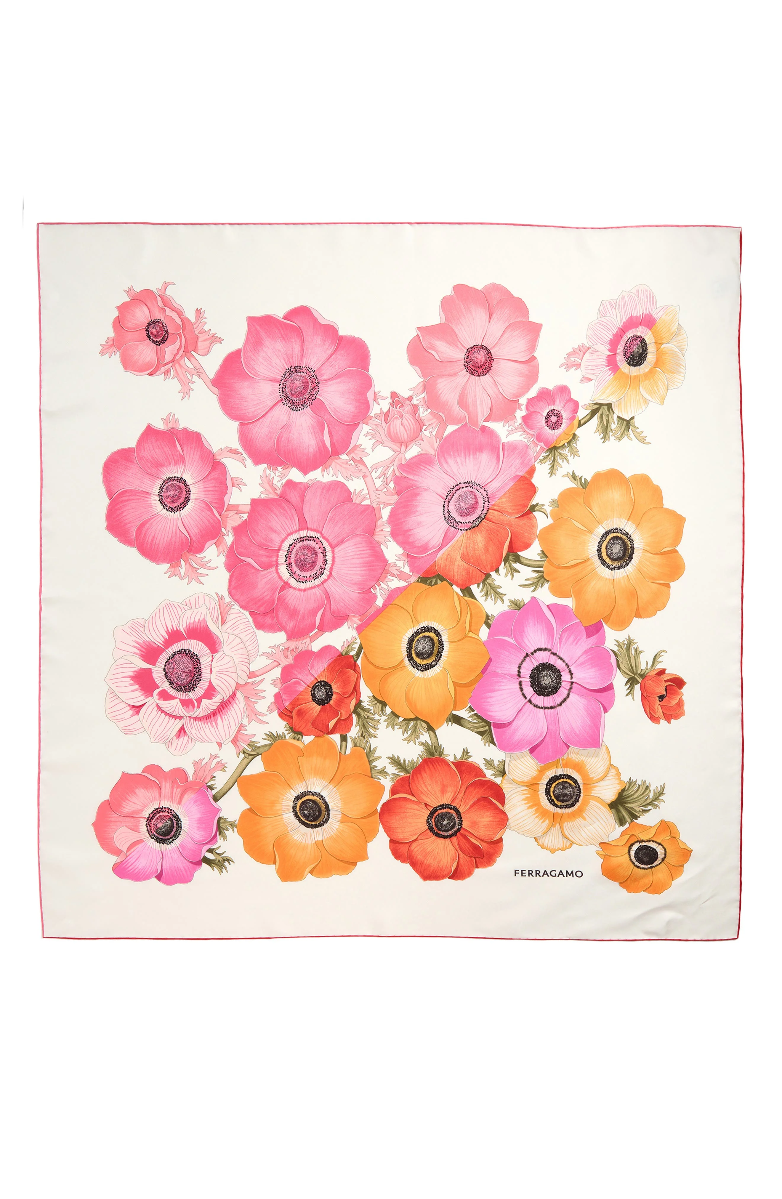 FERRAGAMO Anemone Floral Silk Square Scarf in Ivory/rose/orange at Nordstrom - 1