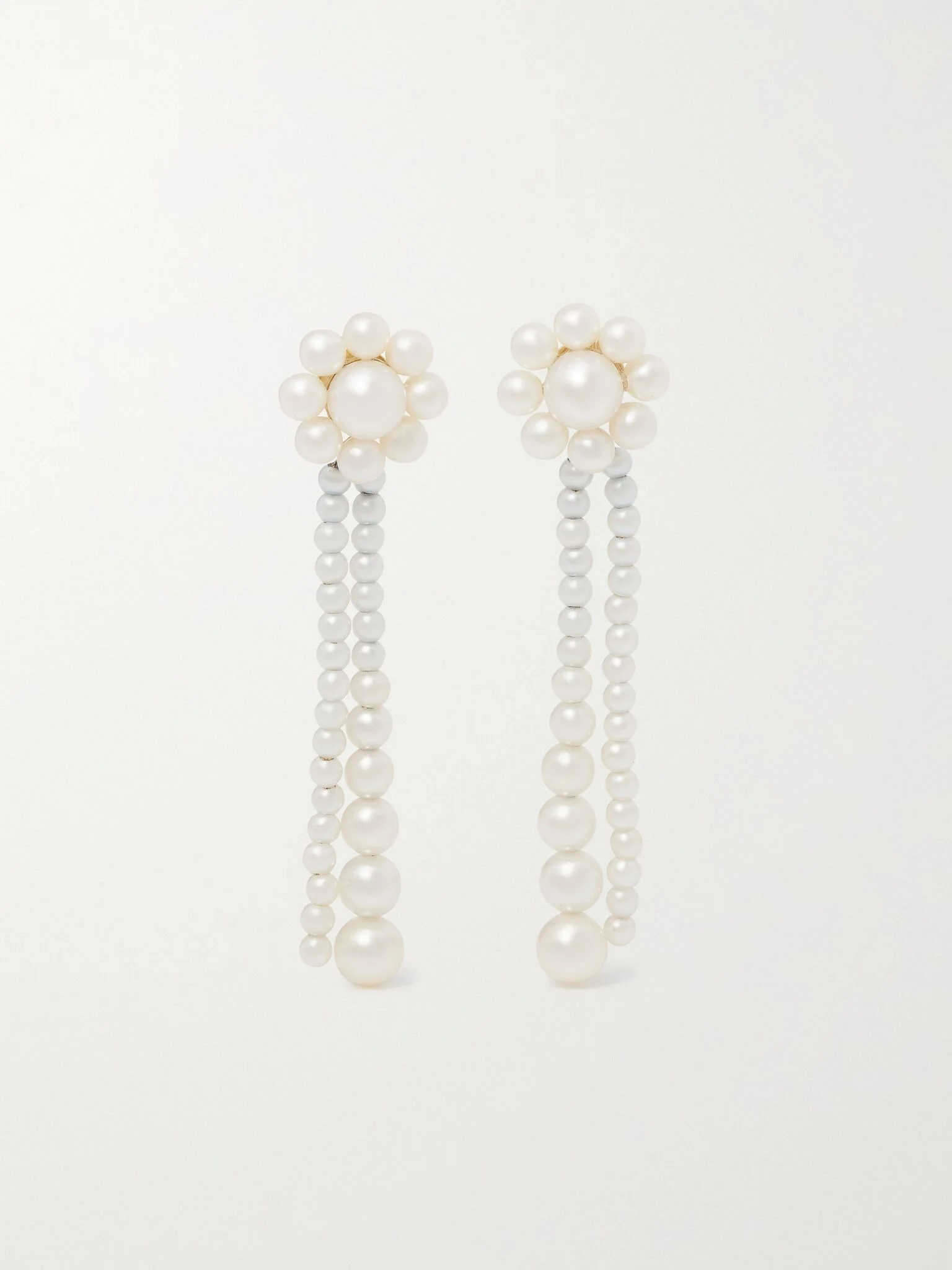 Grande Promenade de Fleur 14-karat gold pearl earrings White - 1