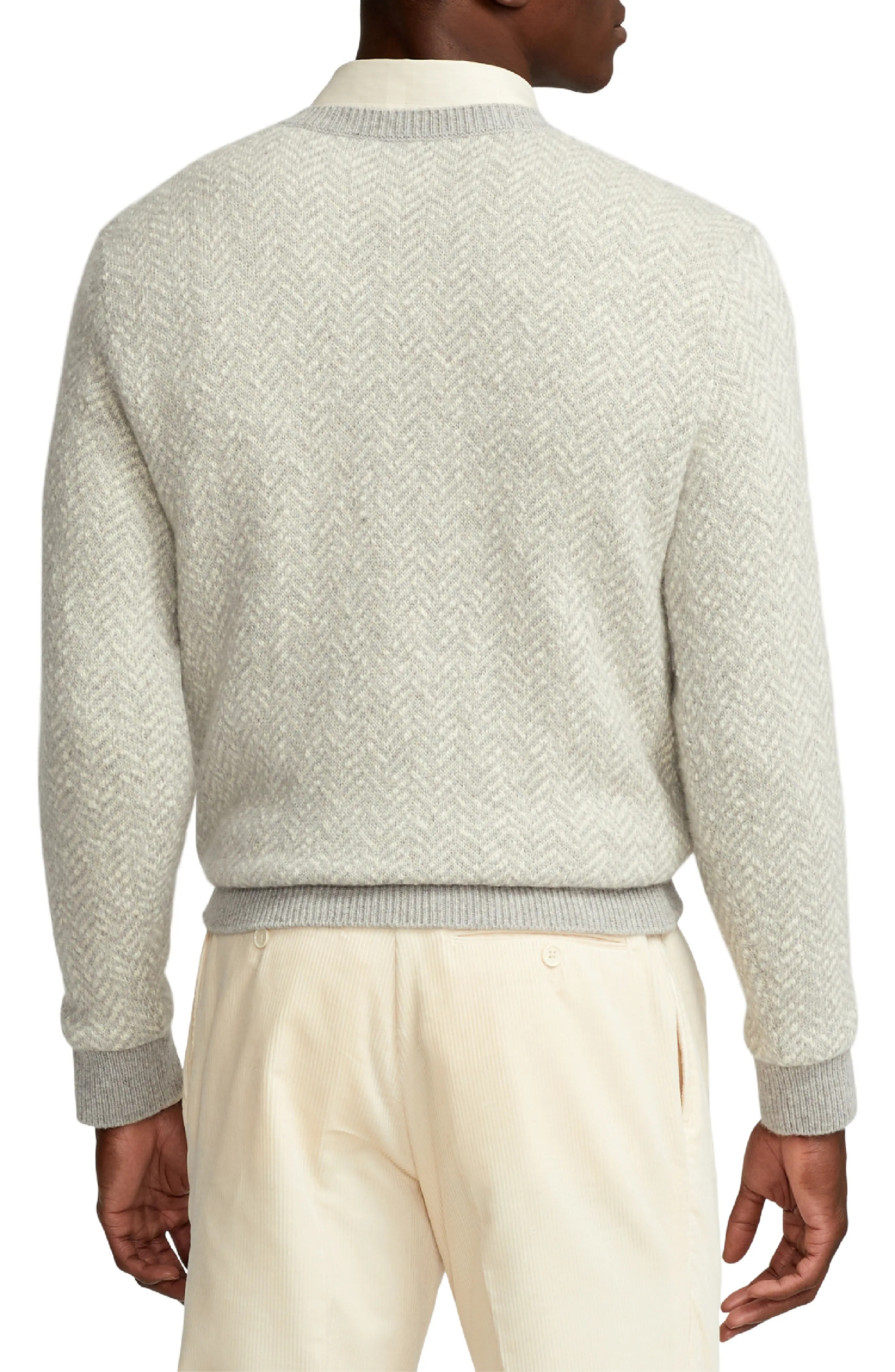 Herringbone Cashmere V-Neck Sweater - 2