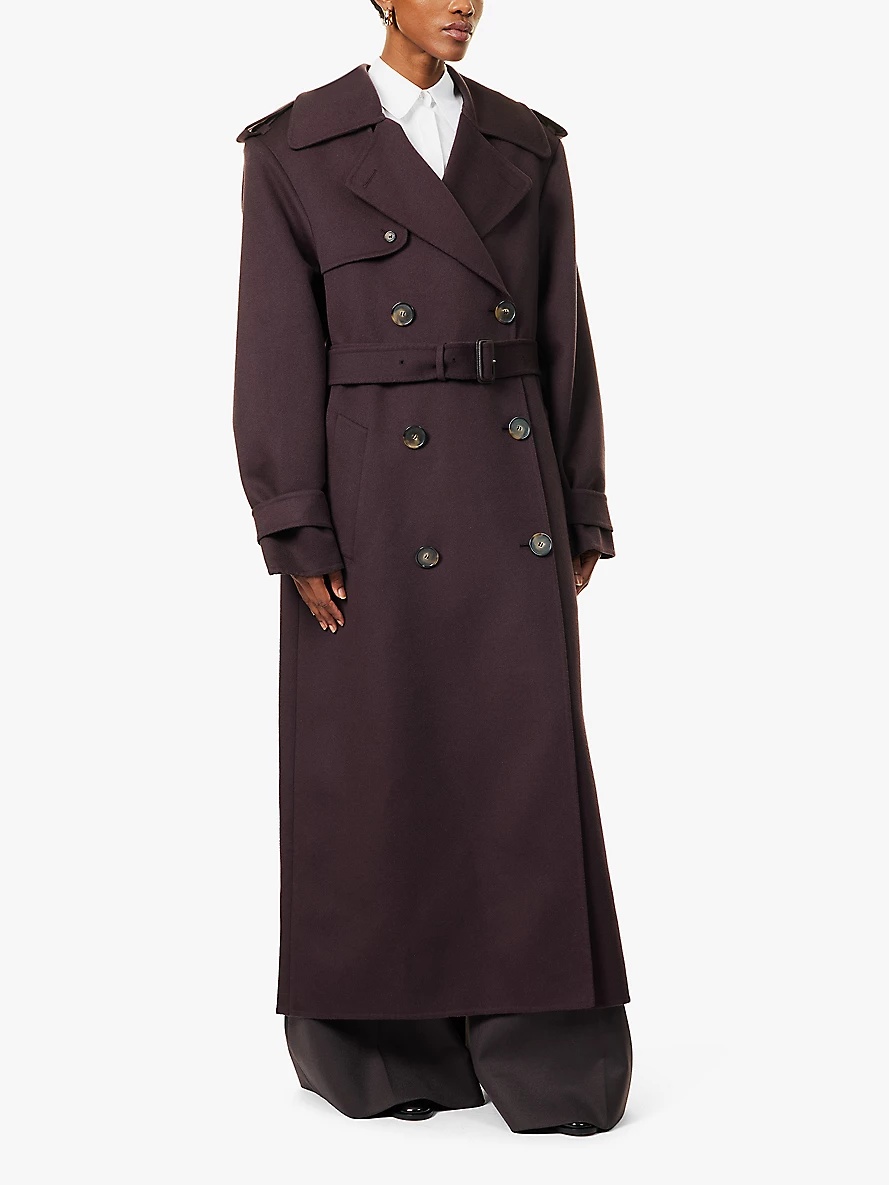 Double-breasted belted wool coat - 3