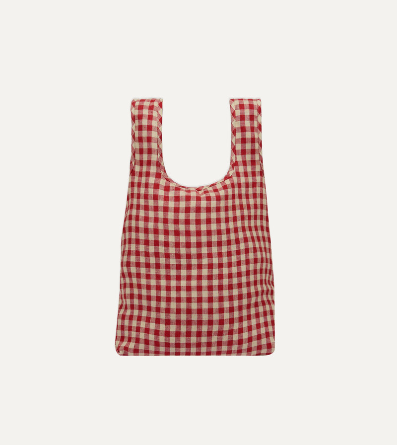 Red Gingham Check Linen Market Tote Bag 1