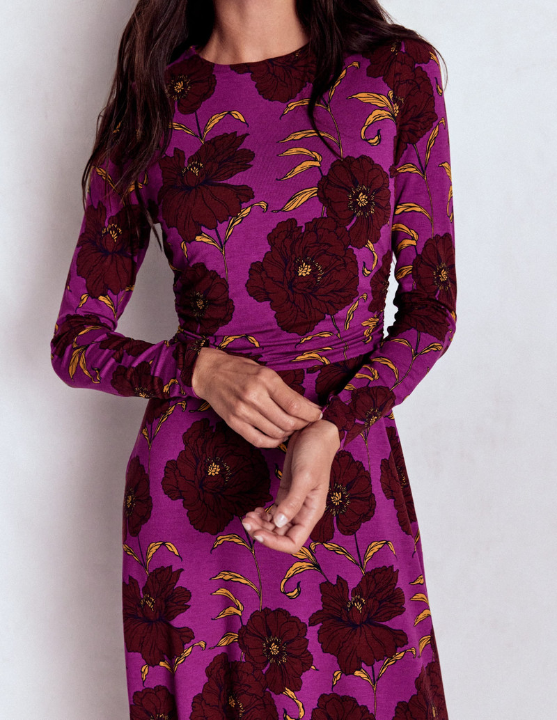 Ruched Jersey Midi Dress-Regal Purple, Peony Bloom 3