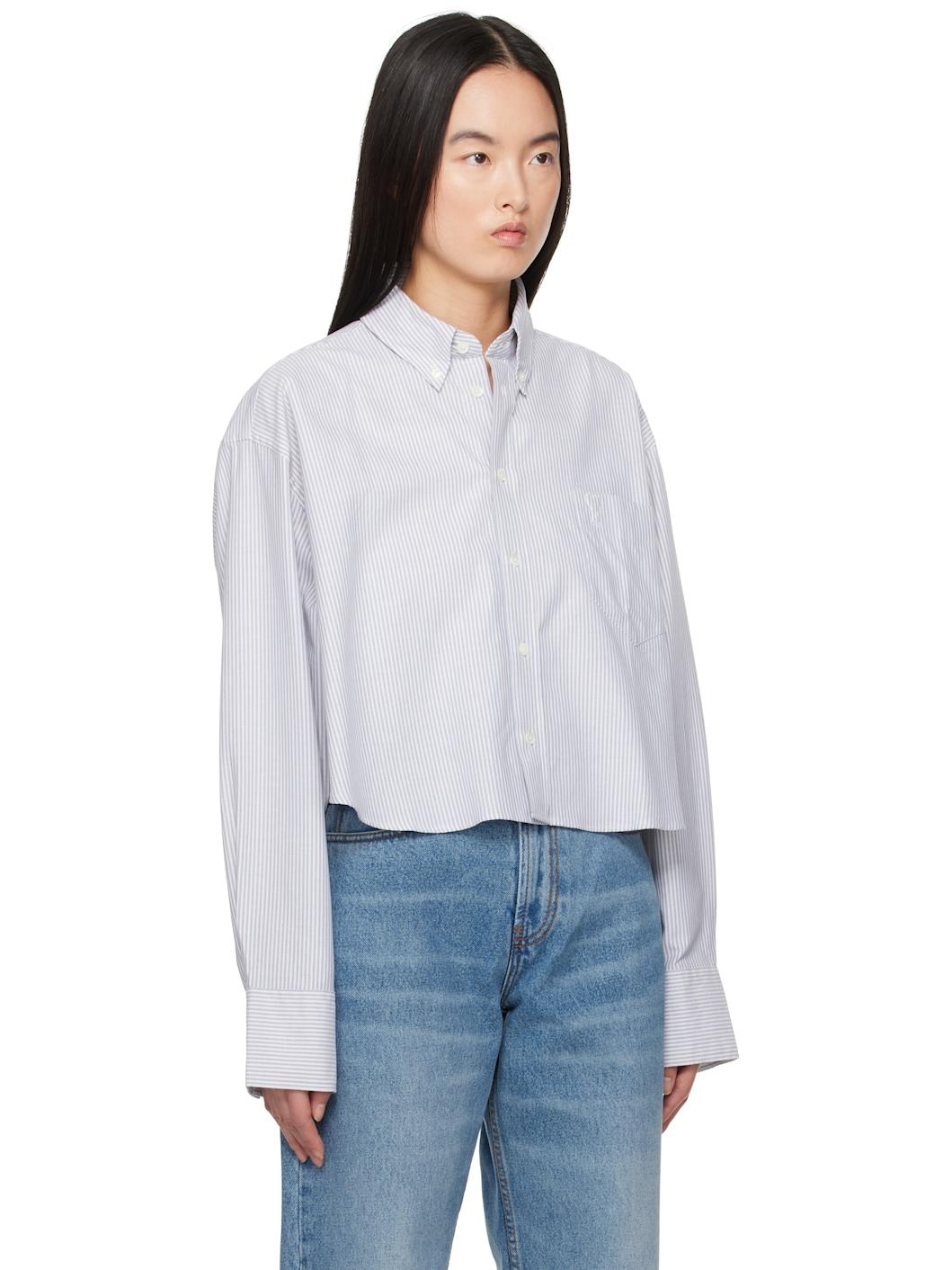 Blue & Off-White Cotton Cropped Oversized Shirt - 2