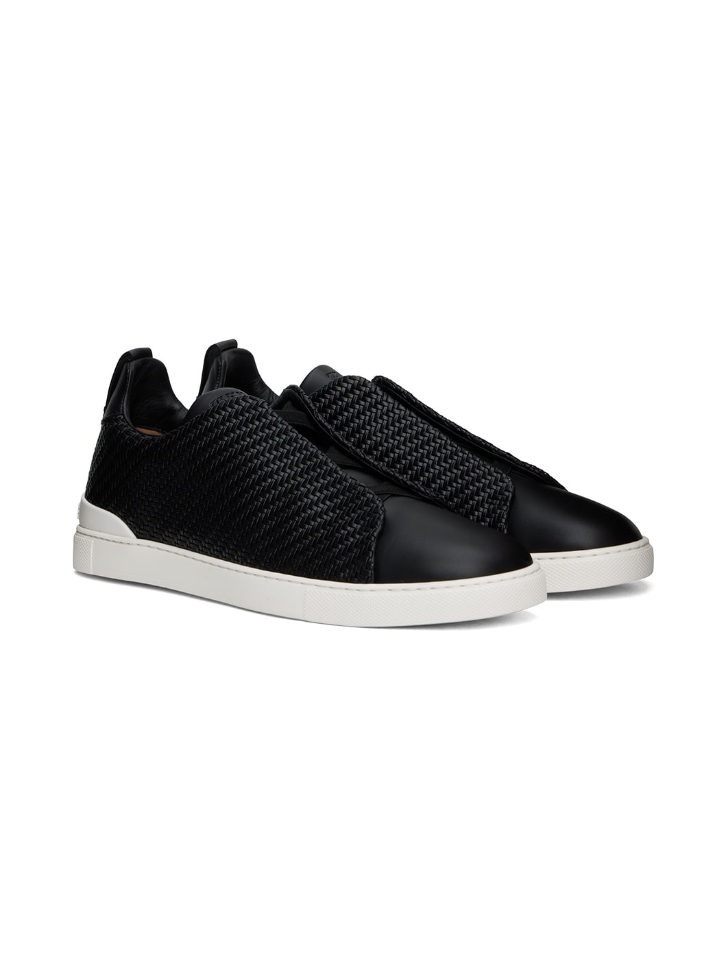Black Pelletessuta Leather Triple Stitch Sneakers - 4