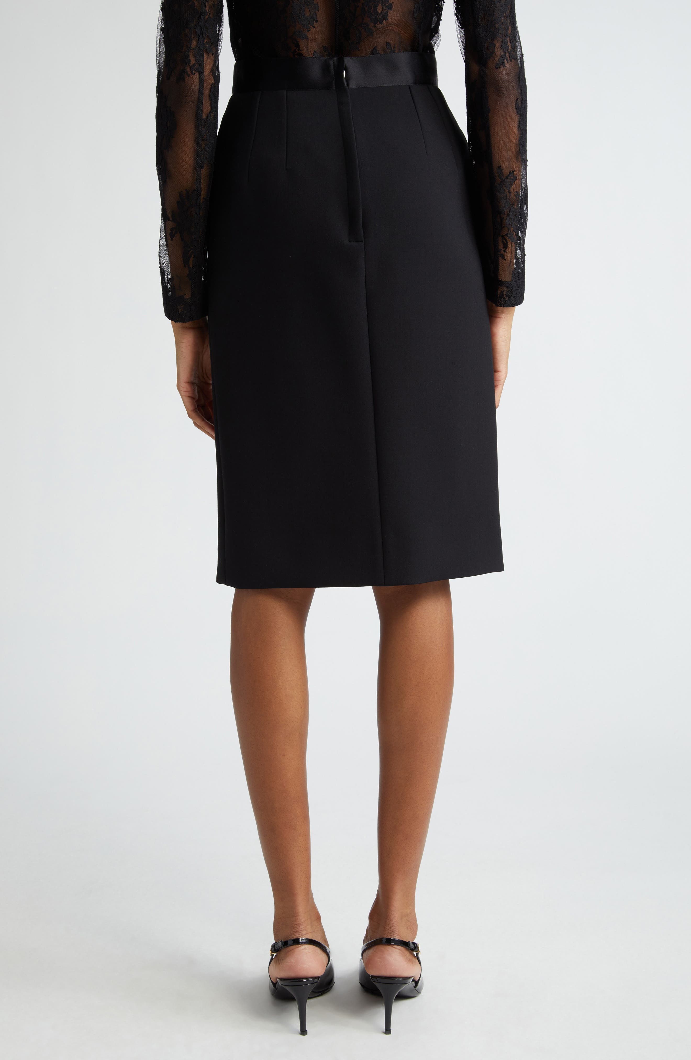 Bow Waist Wool Blend Pencil Skirt - 3