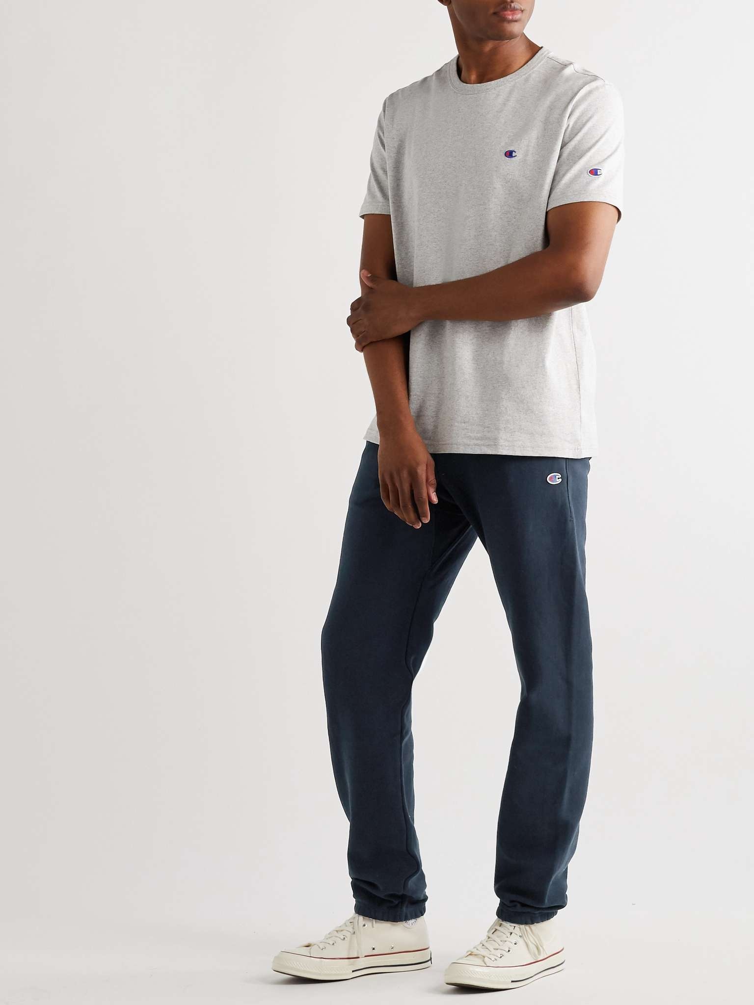 Slim-Fit Melange Fleece-Back Cotton-Blend Jersey Sweatpants - 7