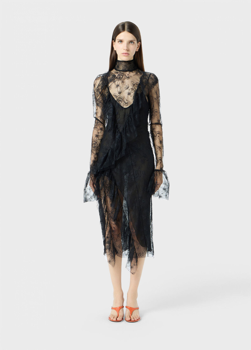 Blumarine CHANTILLY LACE MIDI DRESS WITH FLOUNCES outlook