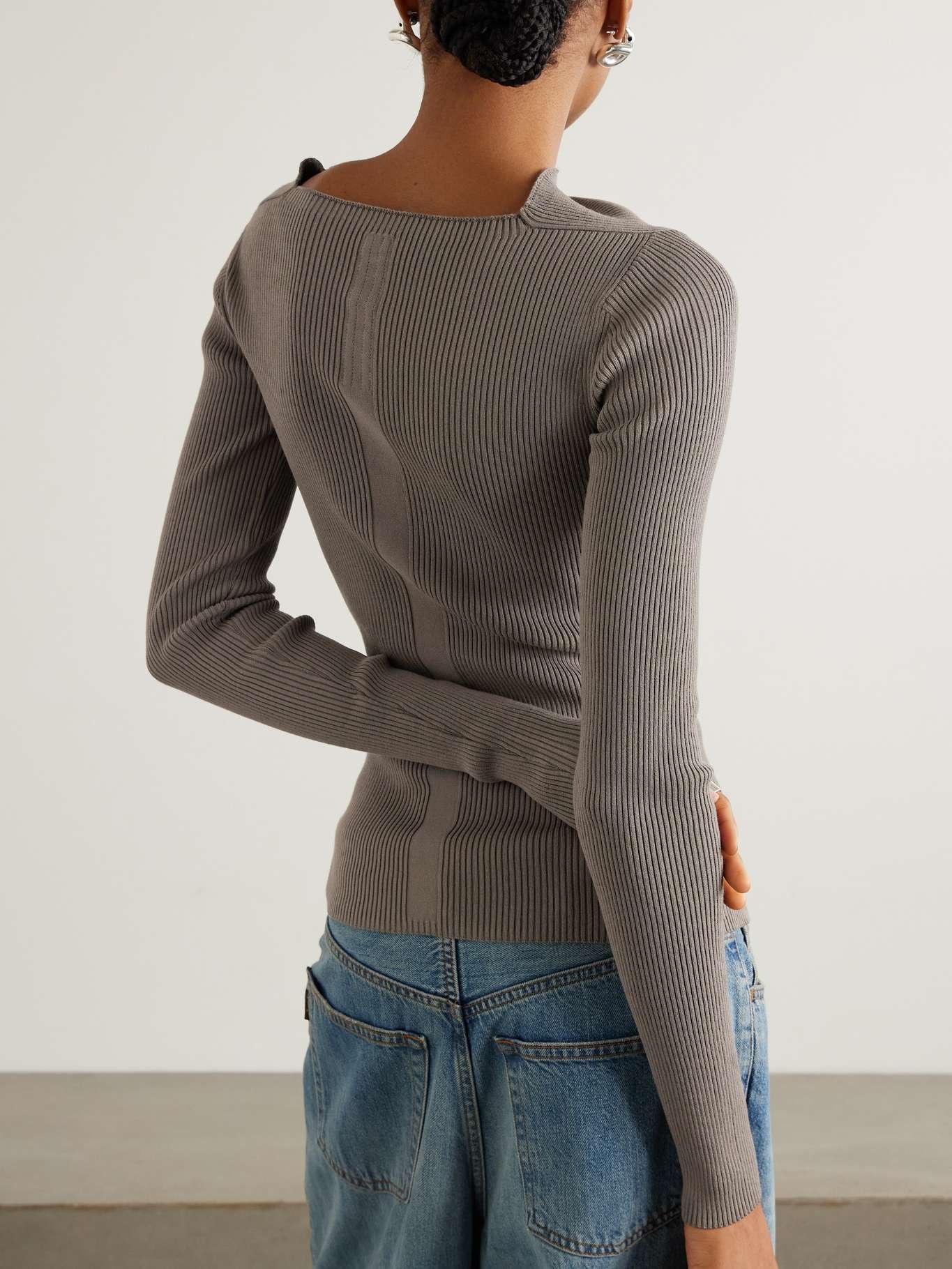 Draped ribbed-knit top Brown - 3