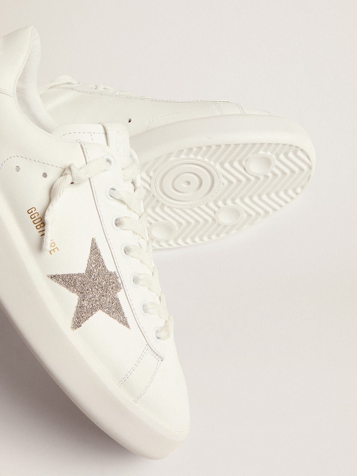 Purestar sneakers in white leather with silver-colored crystal star - 4