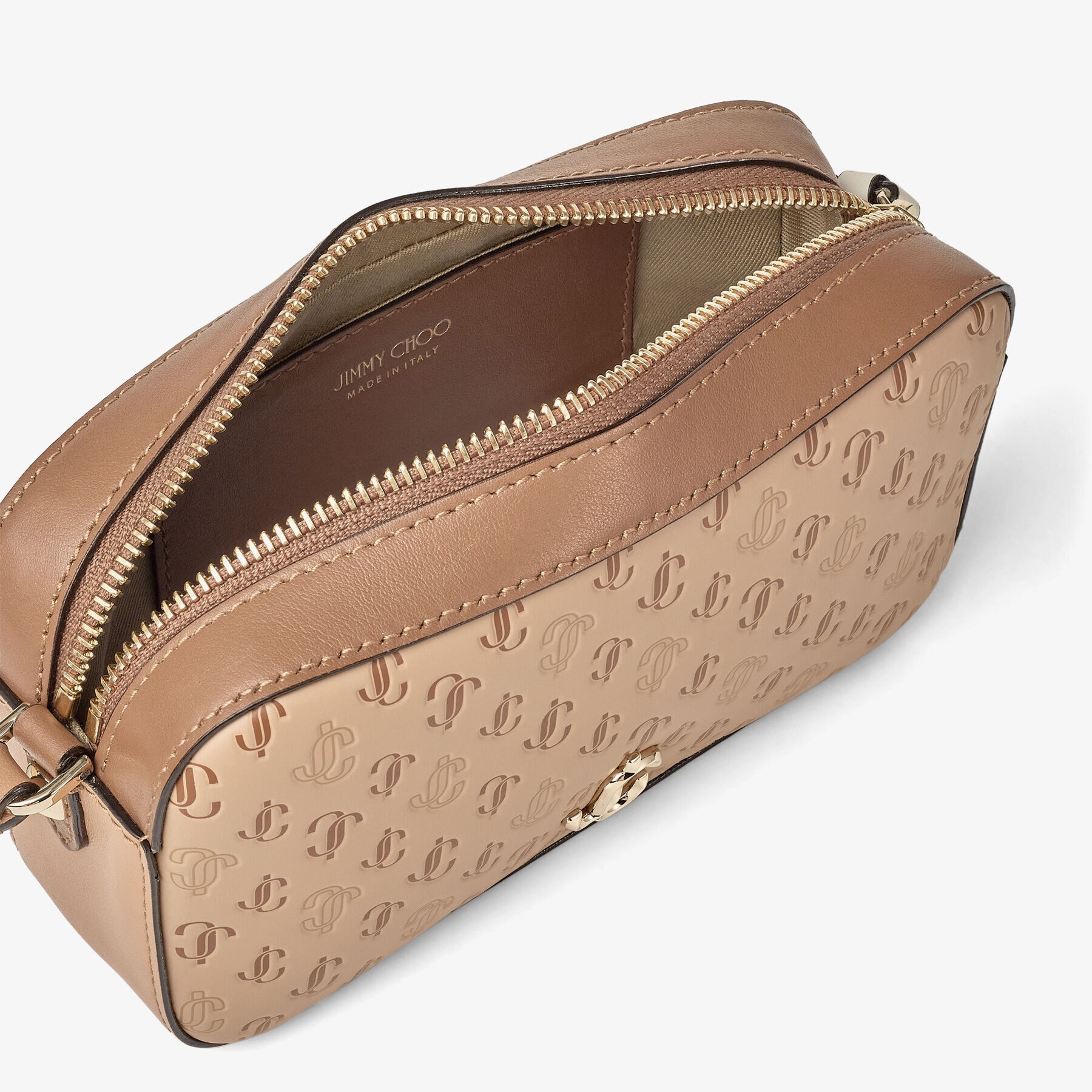 Hale
Caramel Mix JC Monogram Pattern Crossbody Bag with Light Gold JC Emblem - 4