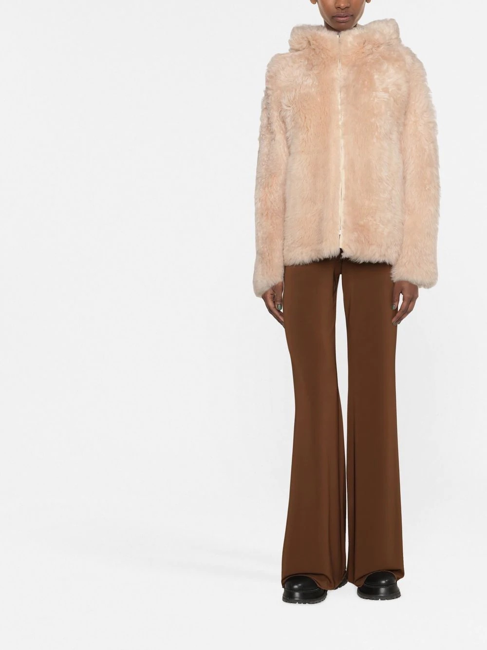 zip-up shearling coat - 2