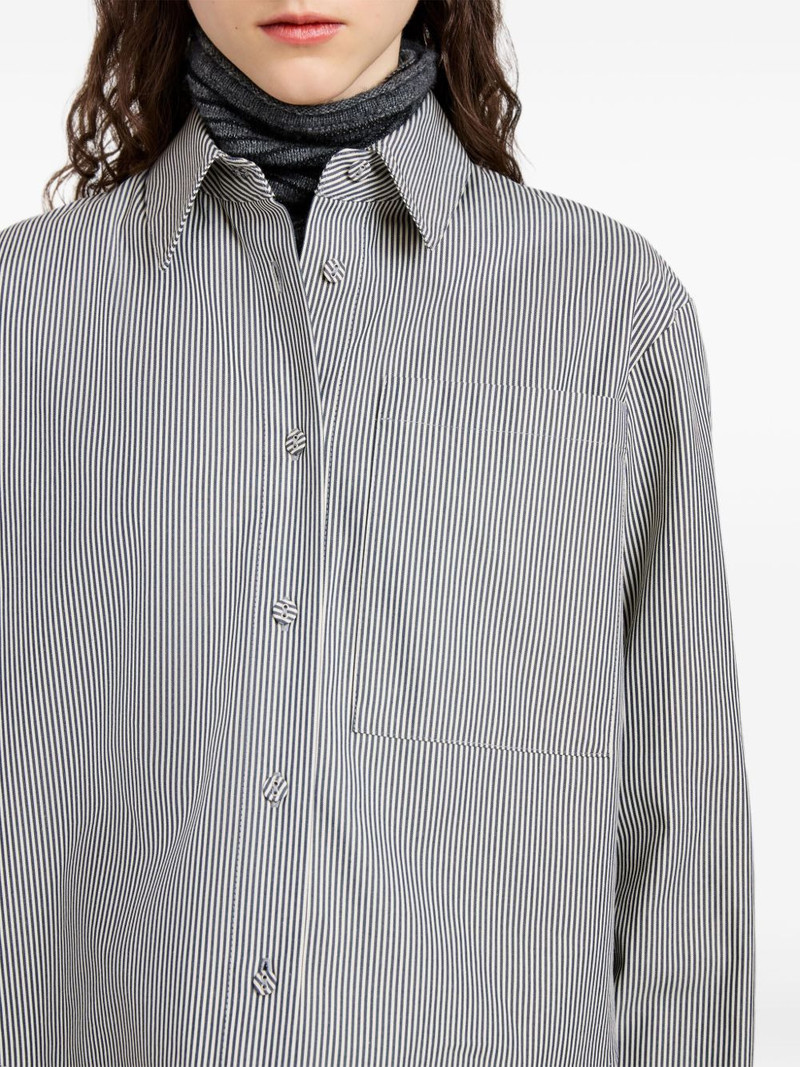 Olive pinstripe cropped shirt 5