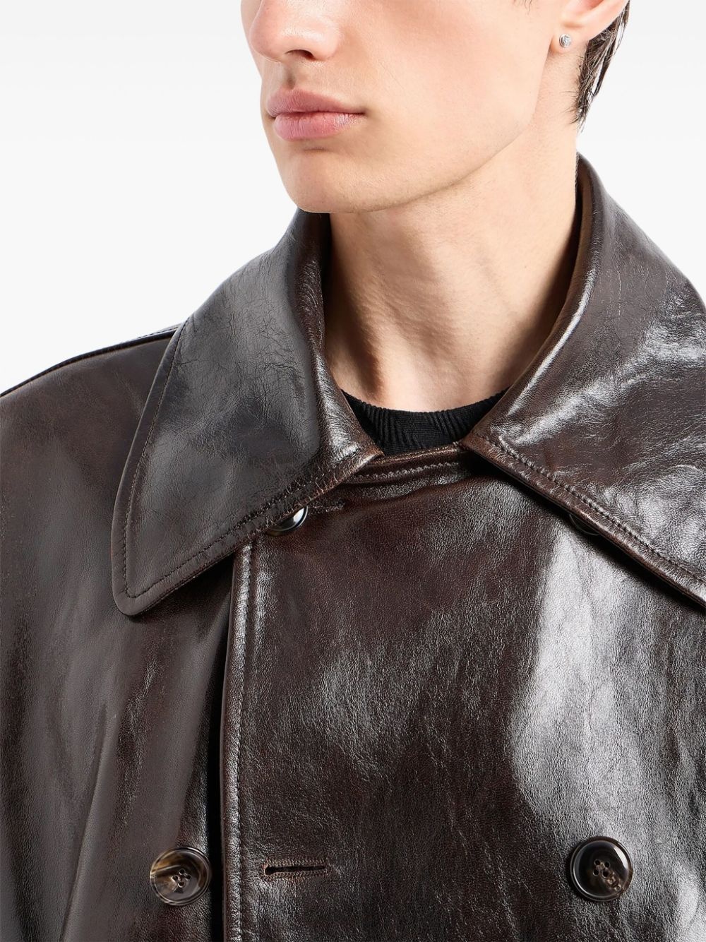 leather double-breasted coat - 6