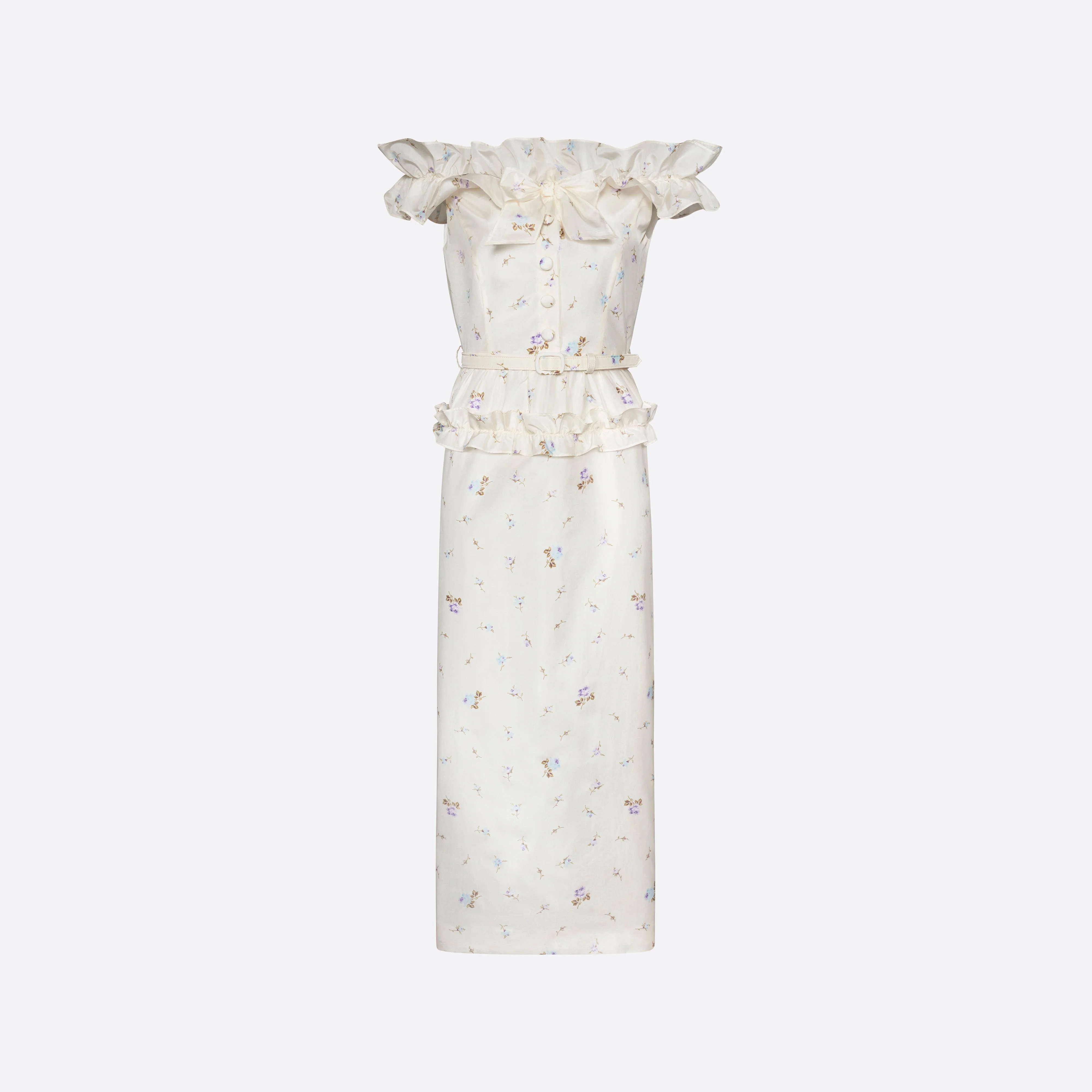 FLORAL-PRINT SILK TAFFETA OFF-SHOULDER DRESS - 1