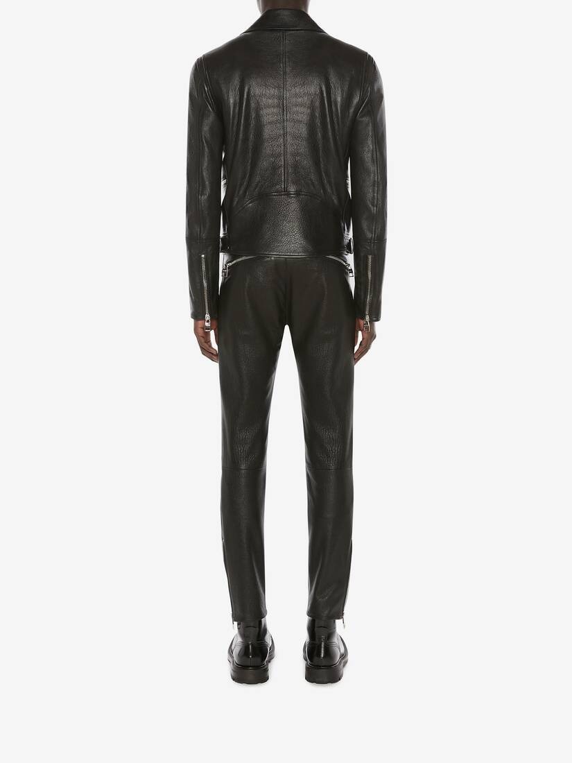 Men's Mcqueen Classic Leather Biker Jacket in Black - 4