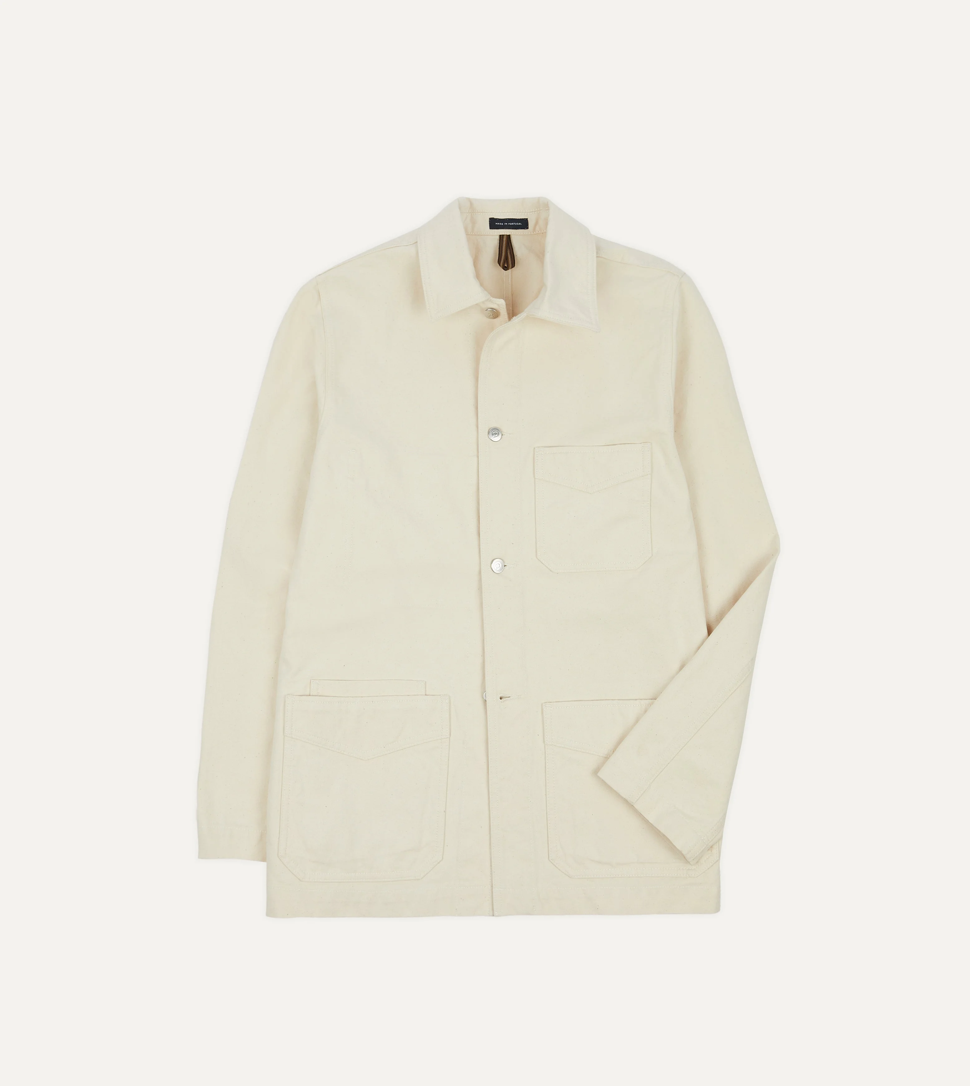 Ecru Cotton Duck Canvas Five-Pocket Chore Jacket - 1