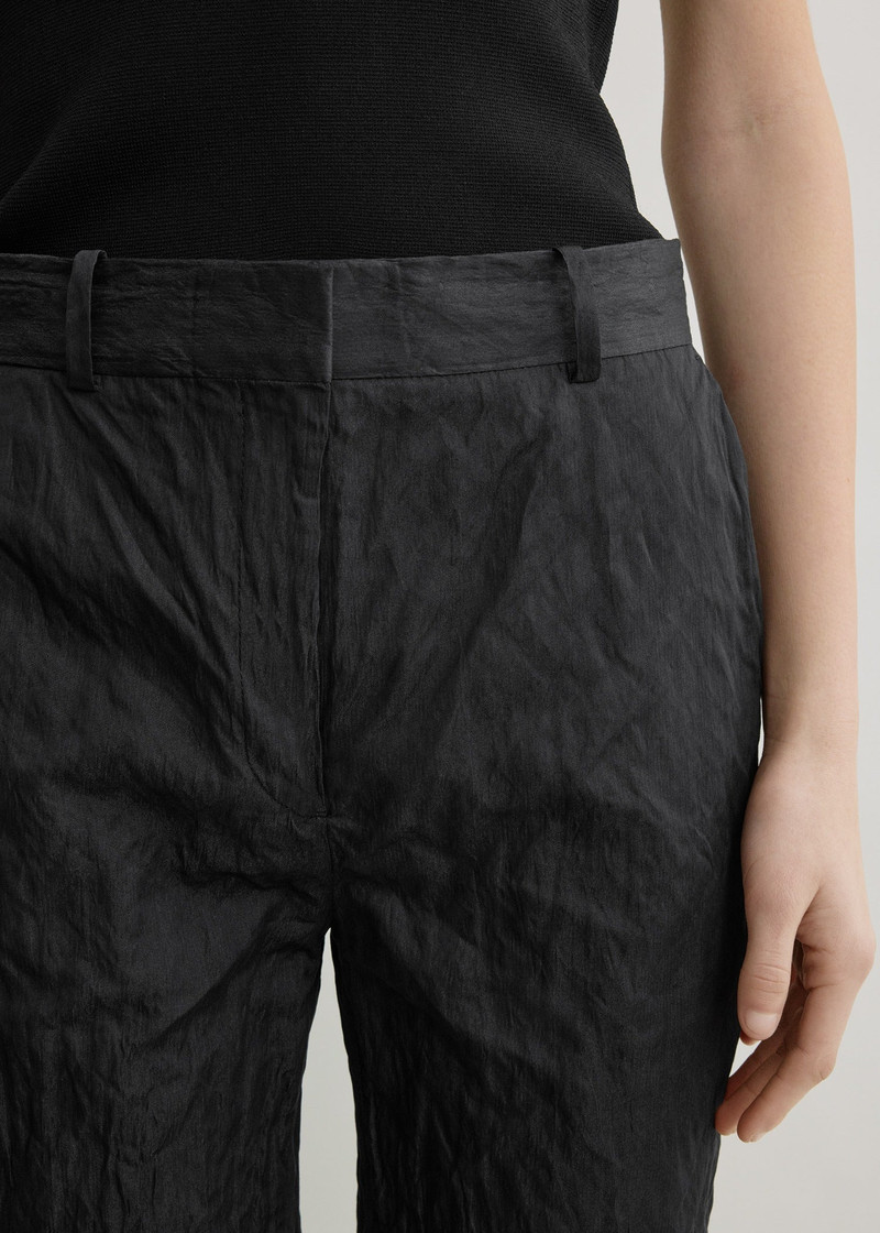 Crinkled cotton trousers black 5
